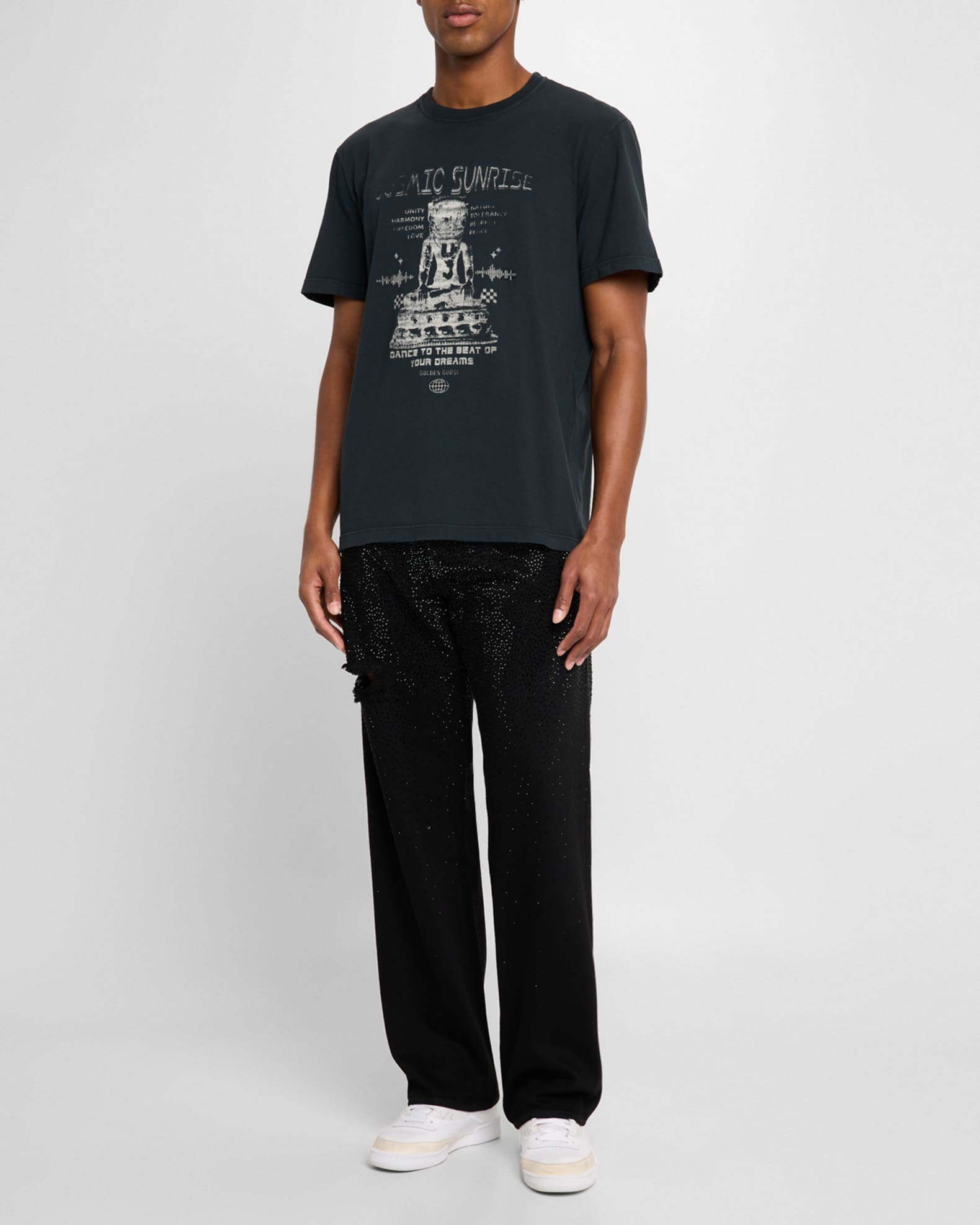 Men's Allover-Crystal Loose Skate Jeans 1