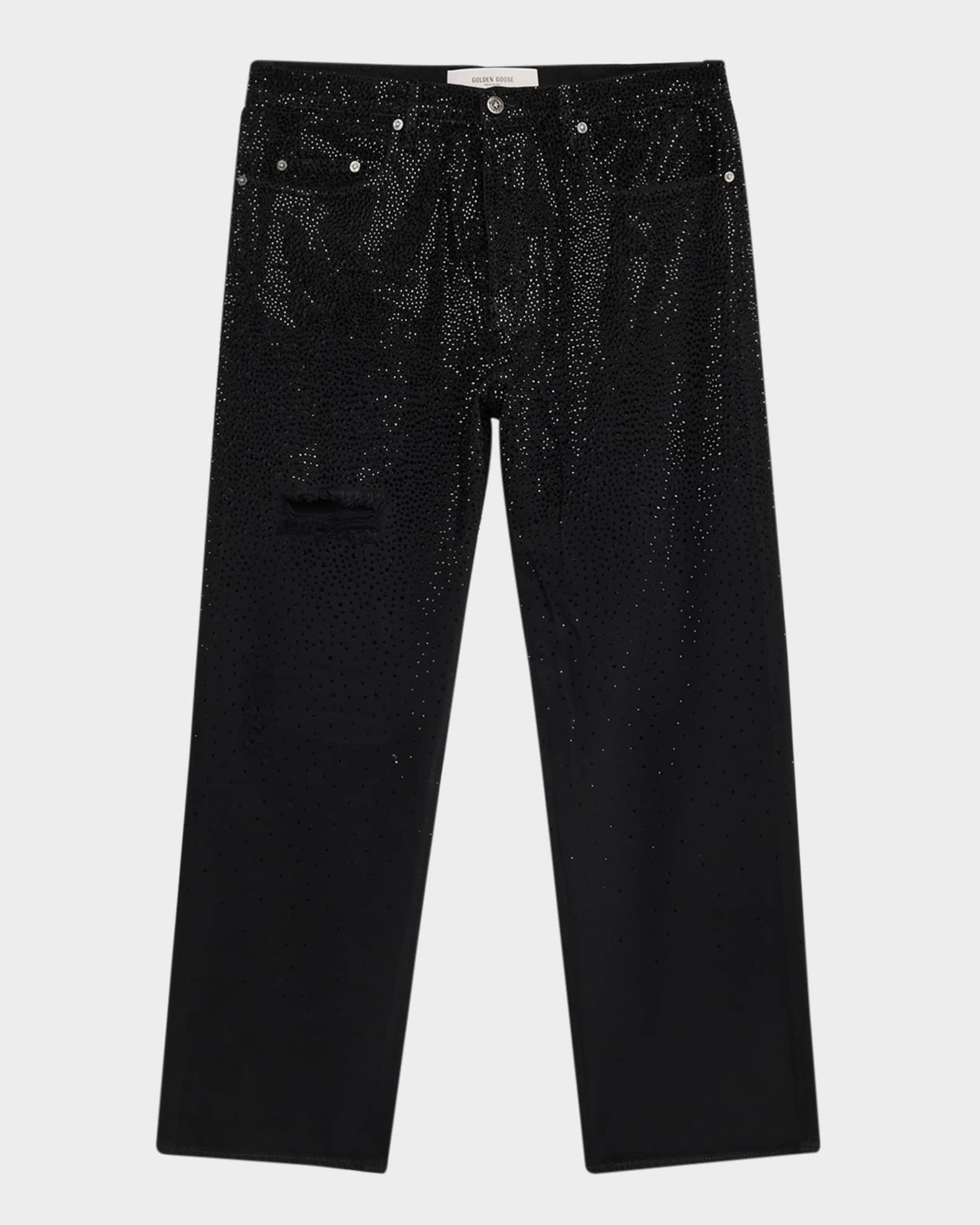 Men's Allover-Crystal Loose Skate Jeans 0