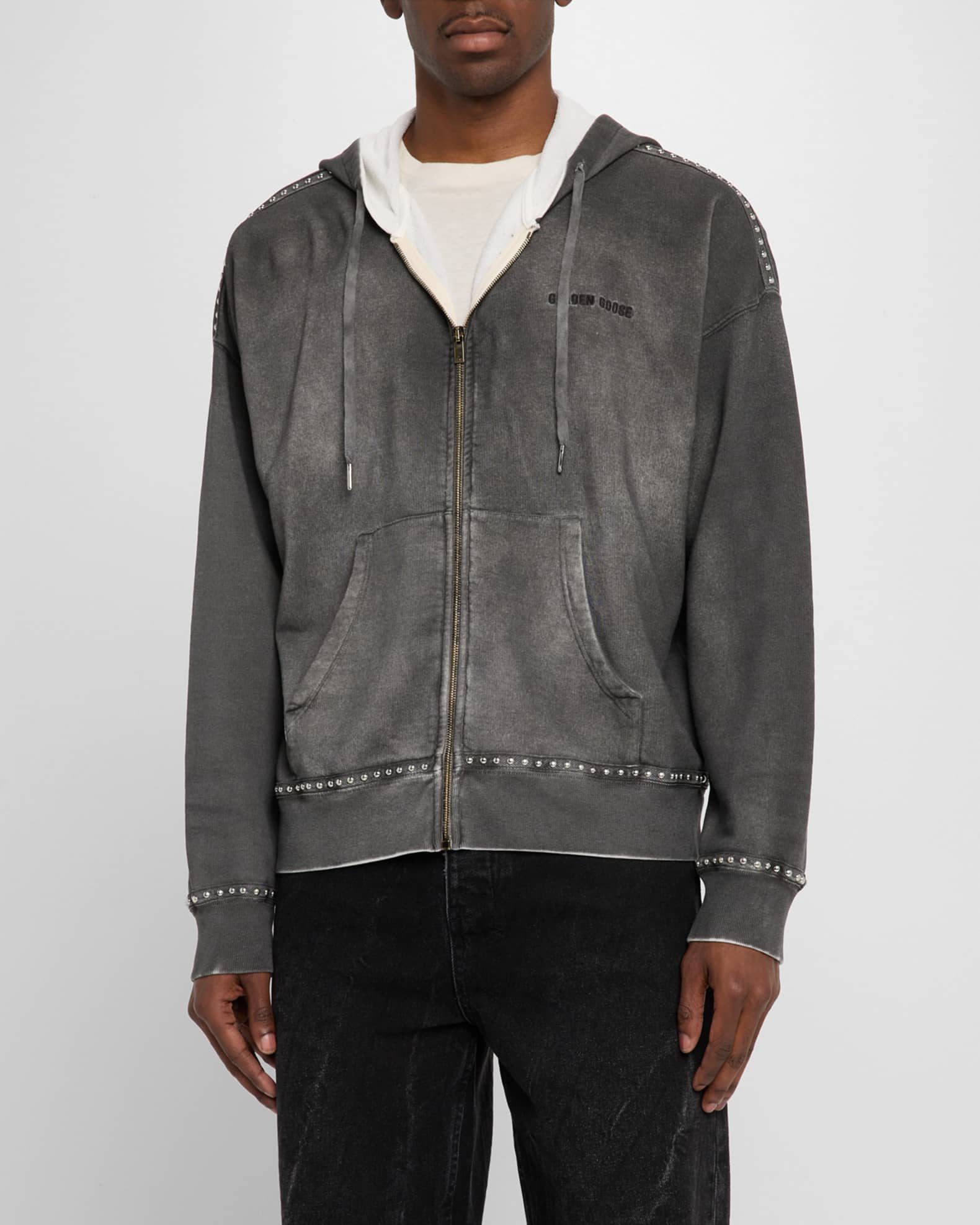Golden Goose Men's Journey Studded Fleece Zip Hoodie | Neiman Marcus