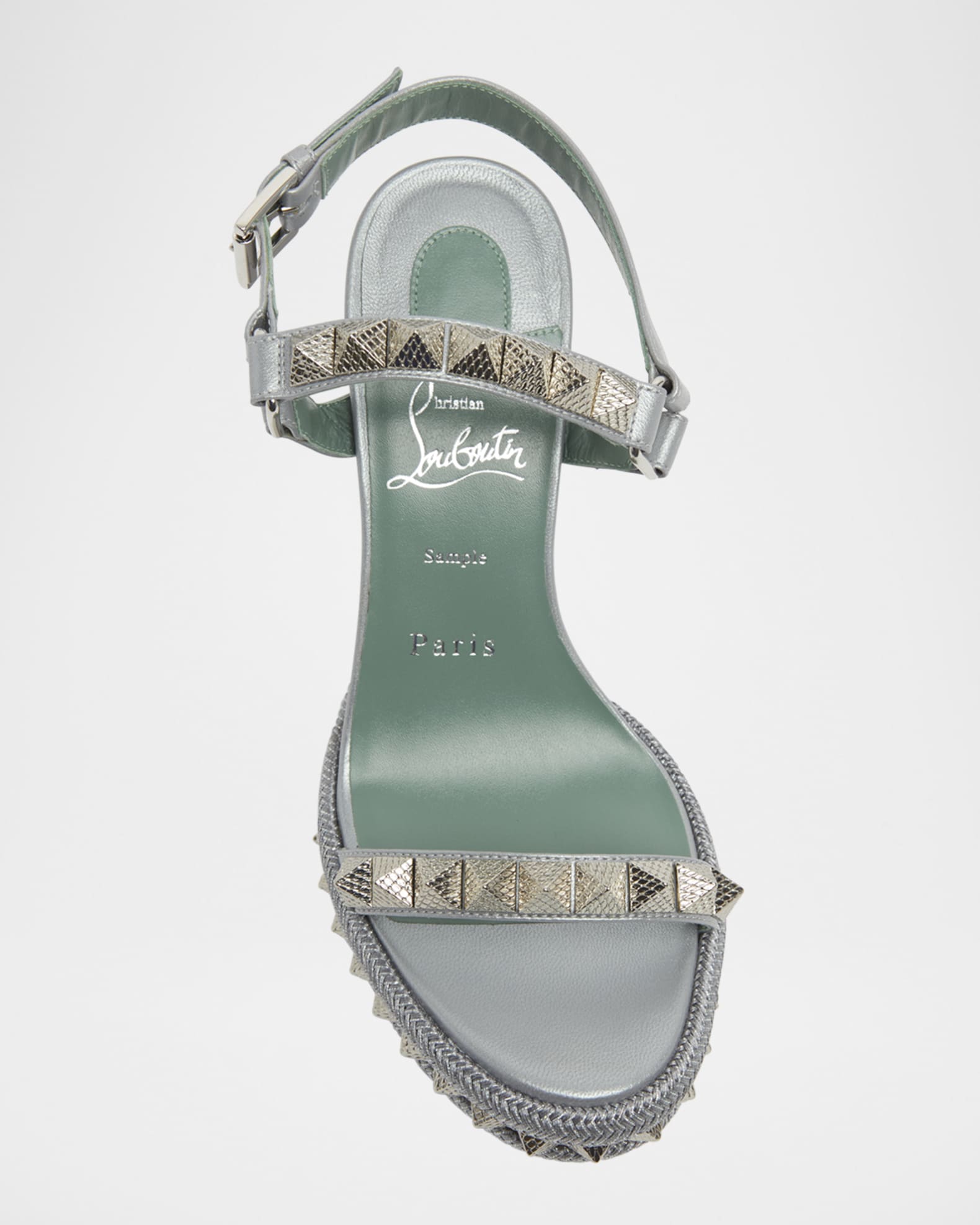 Christian Louboutin Pyraclou Metallic Spike Red Sole Wedge