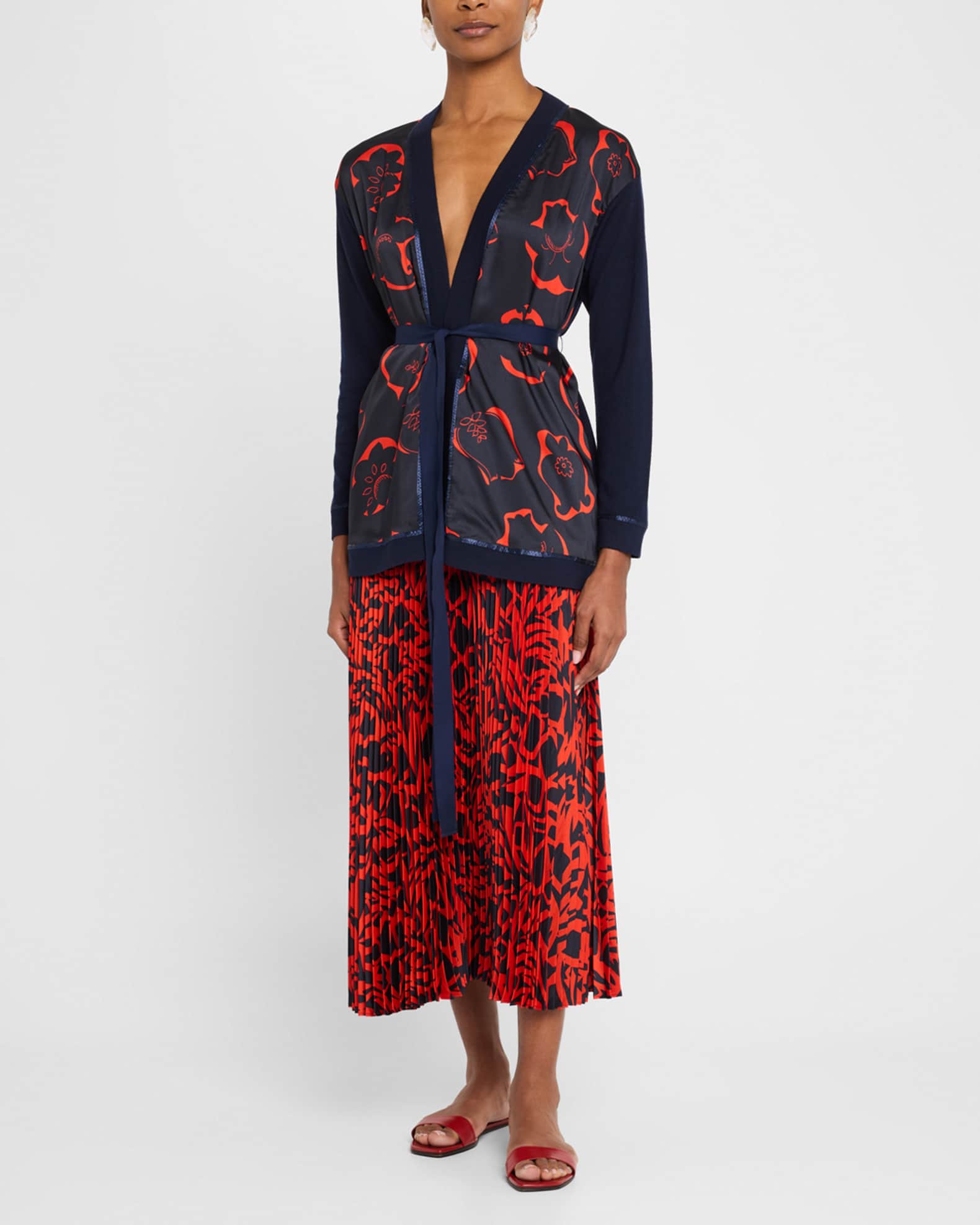 Vintage Botanical-Print Pleated Midi Skirt 1
