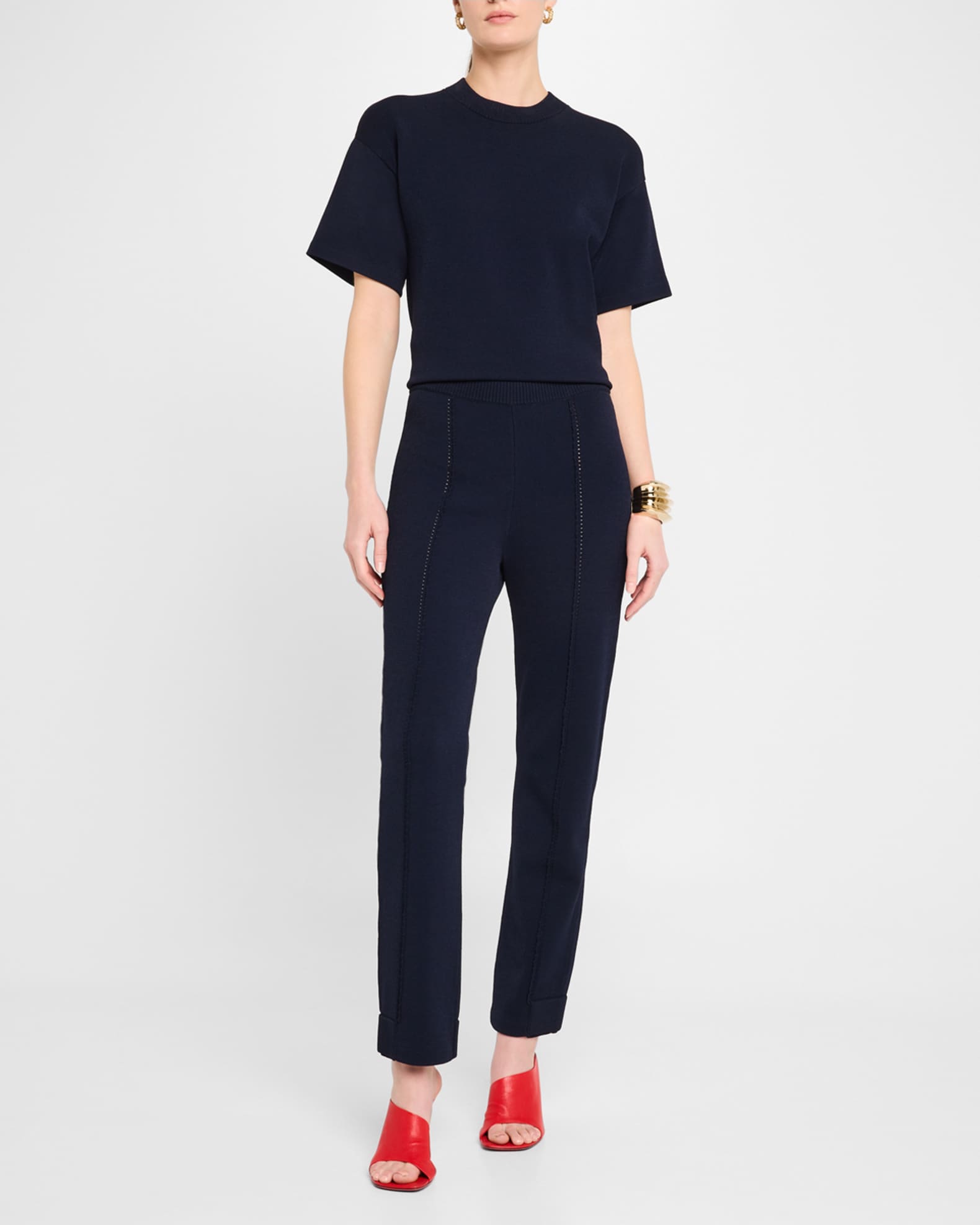 Mixed Gauge Rib Knit Straight-Leg Ankle Pants 1