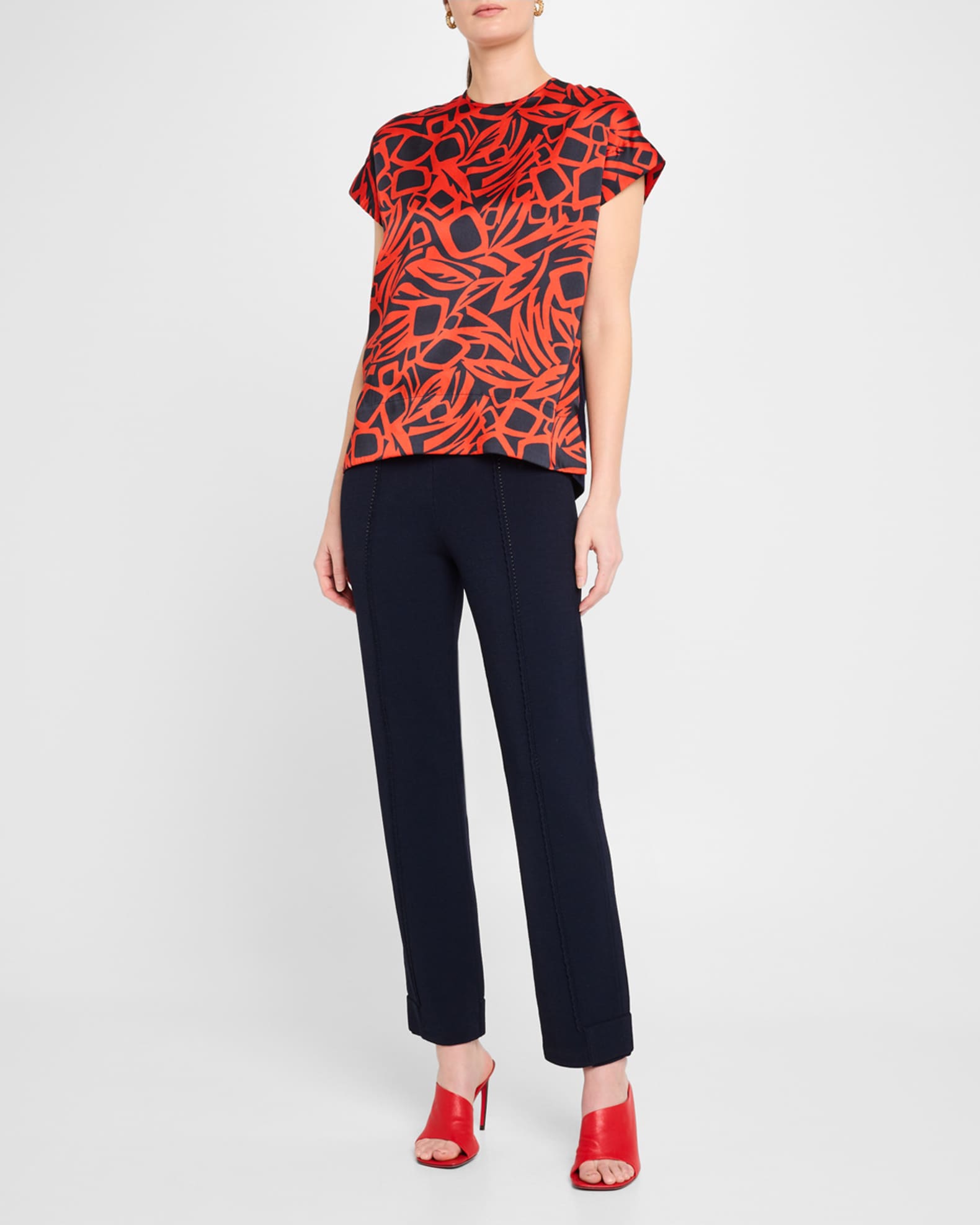 Mixed-Media Vintage Botanical-Print Short-Sleeve Top 1