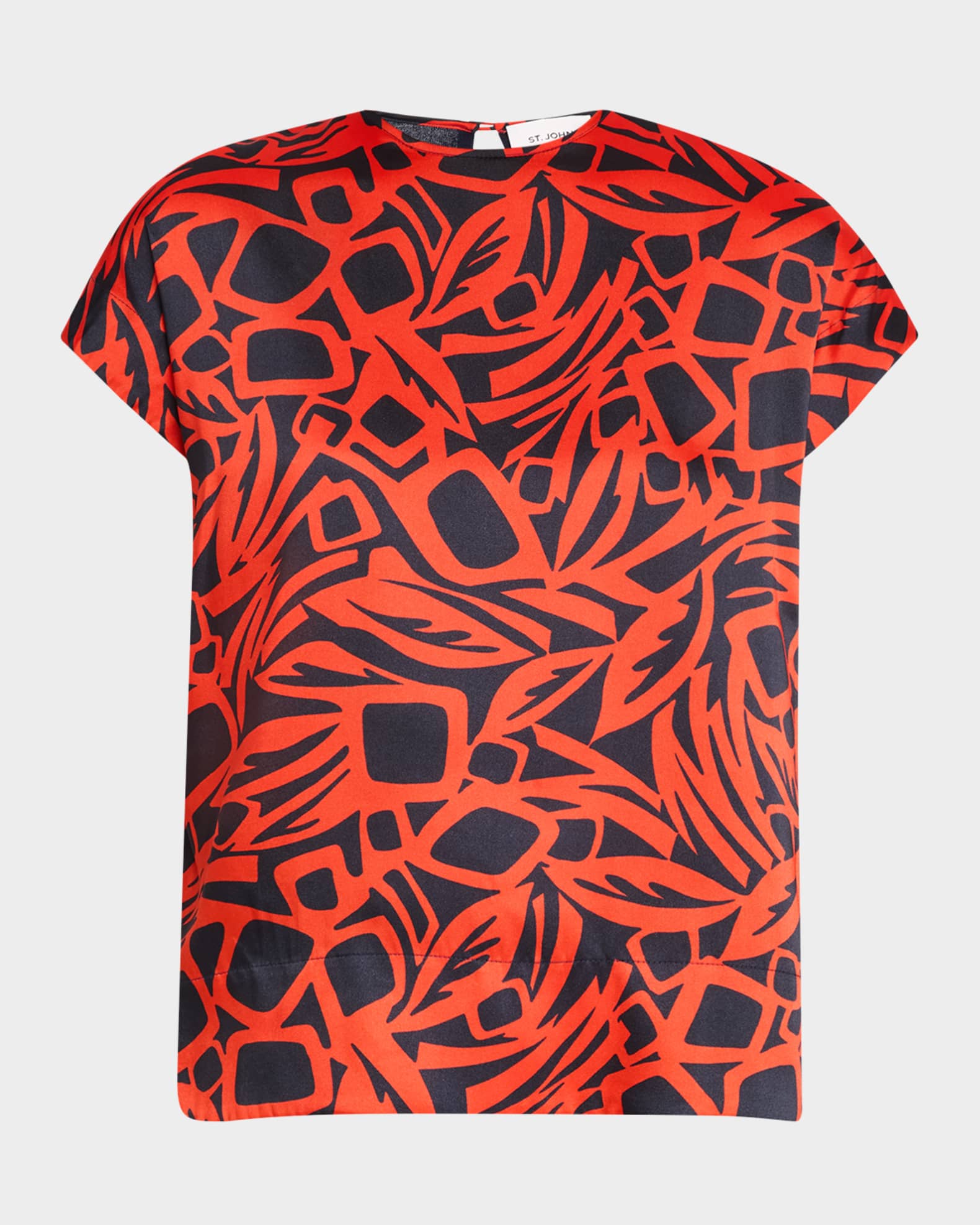 Mixed-Media Vintage Botanical-Print Short-Sleeve Top 0