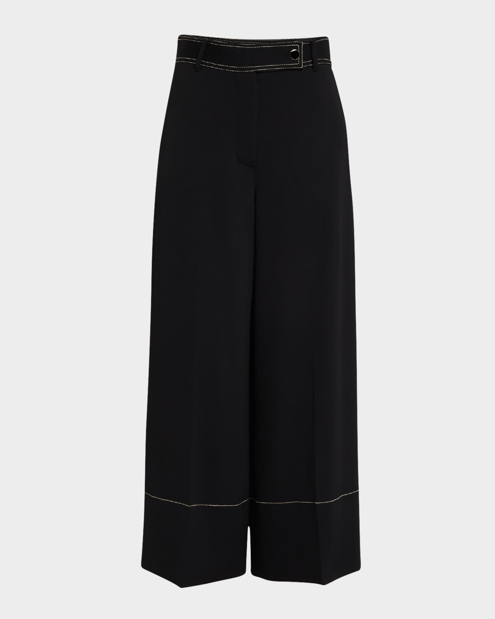 Light Weight Stretch Sable Cropped Pant W Side Pockets Contrast Topstitch Detail 0
