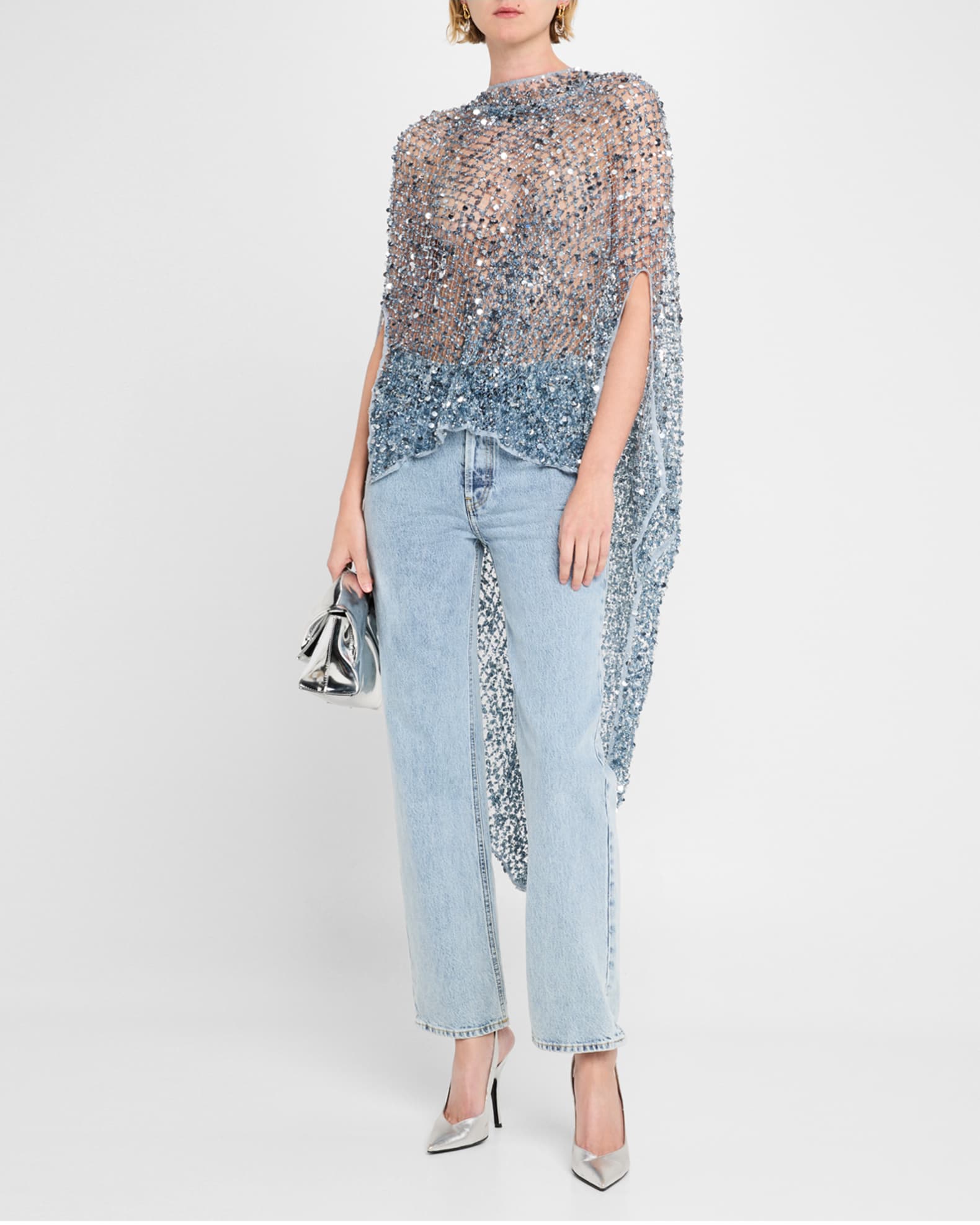Sequined Net Oversized Cape Top 1