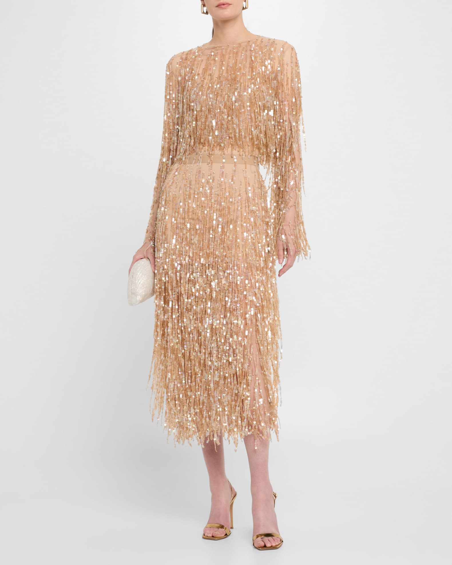 Sequin Fringe Maxi Pencil Skirt 1