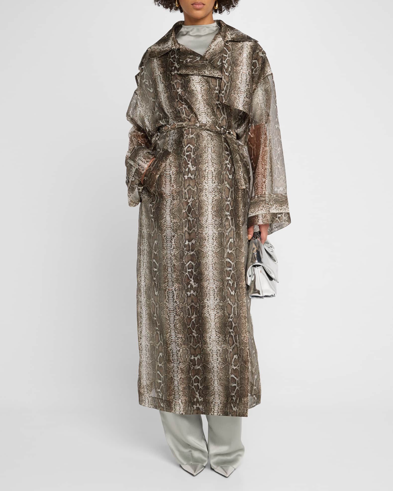 LAPOINTE Snake Print Organza Double-Breasted Trench Coat | Neiman Marcus