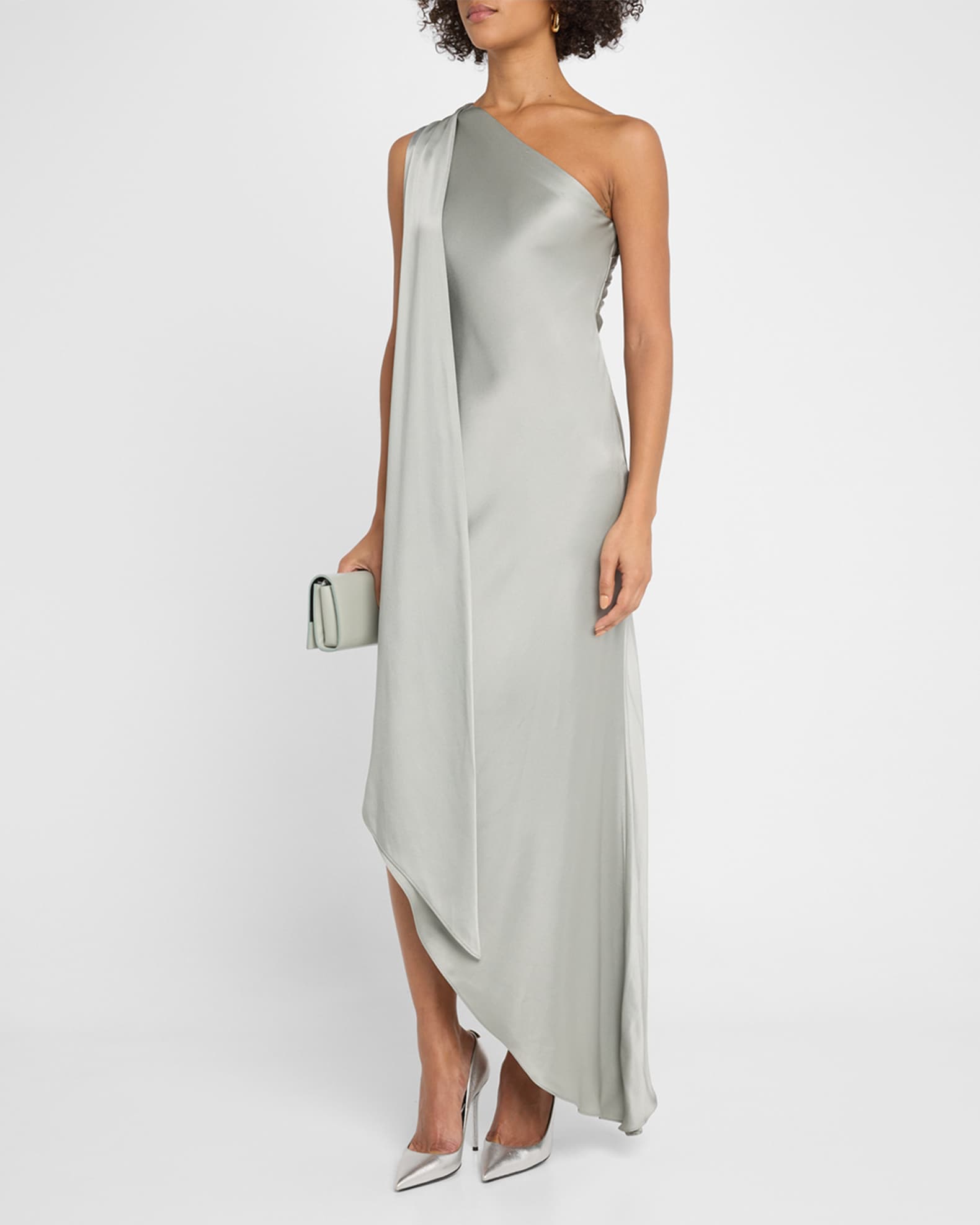One-Shoulder Asymmetric Satin Dress 1