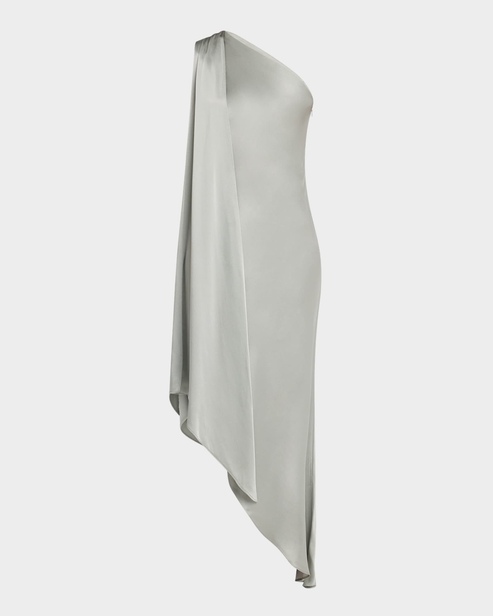 One-Shoulder Asymmetric Satin Dress 0
