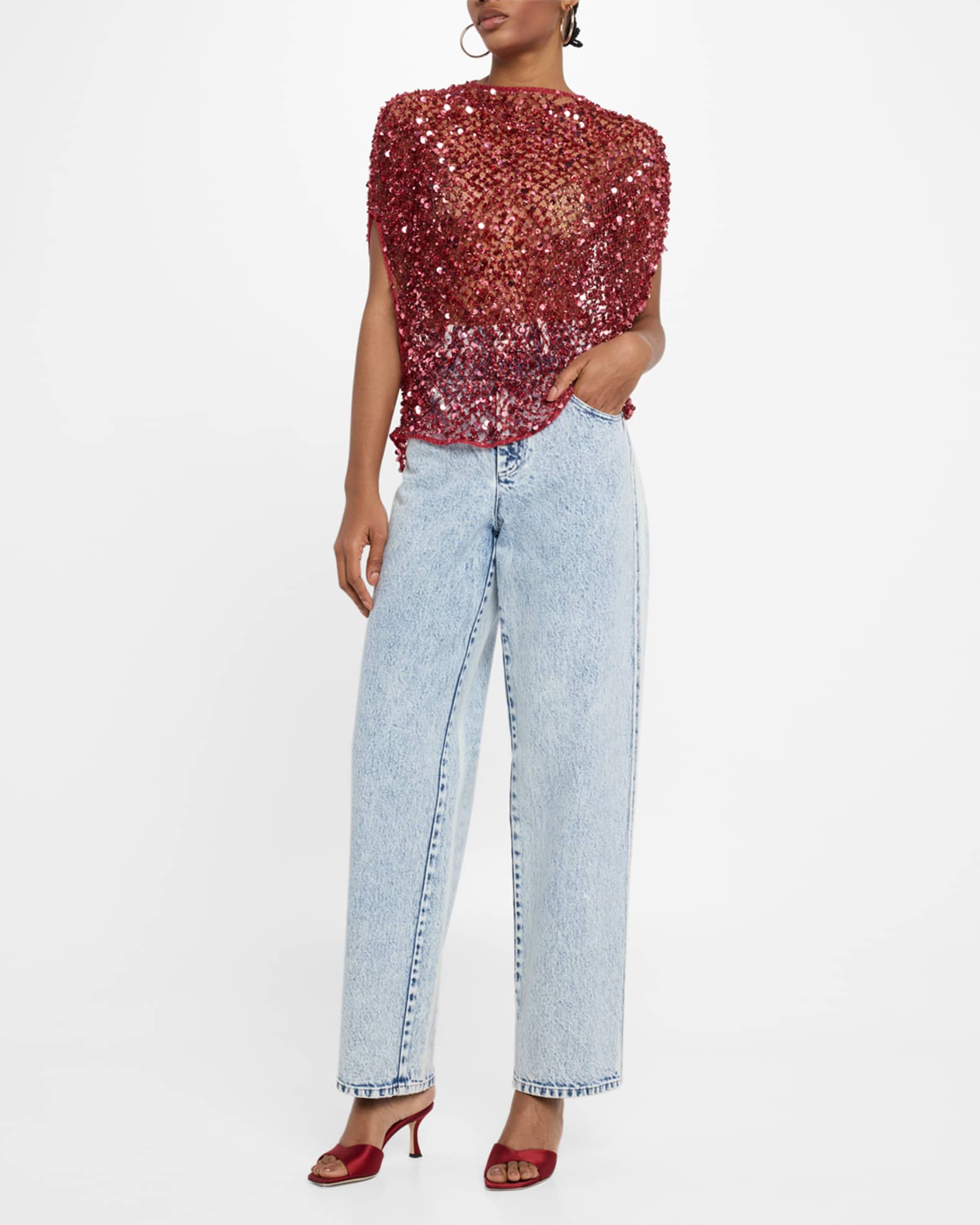 Sequin Net Mesh Cape Top 1