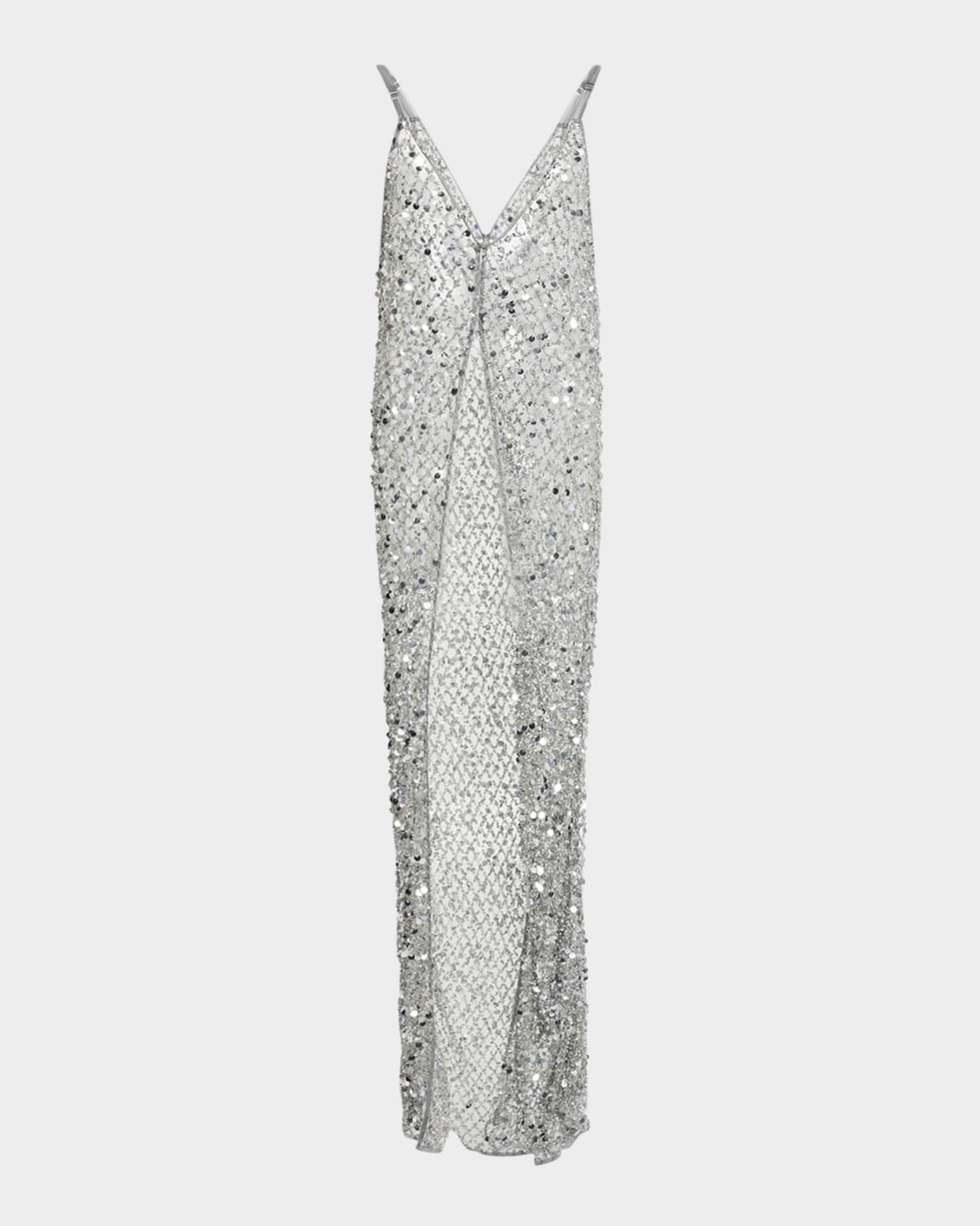 V-Neck Sequined Net Mesh Long Cami 0