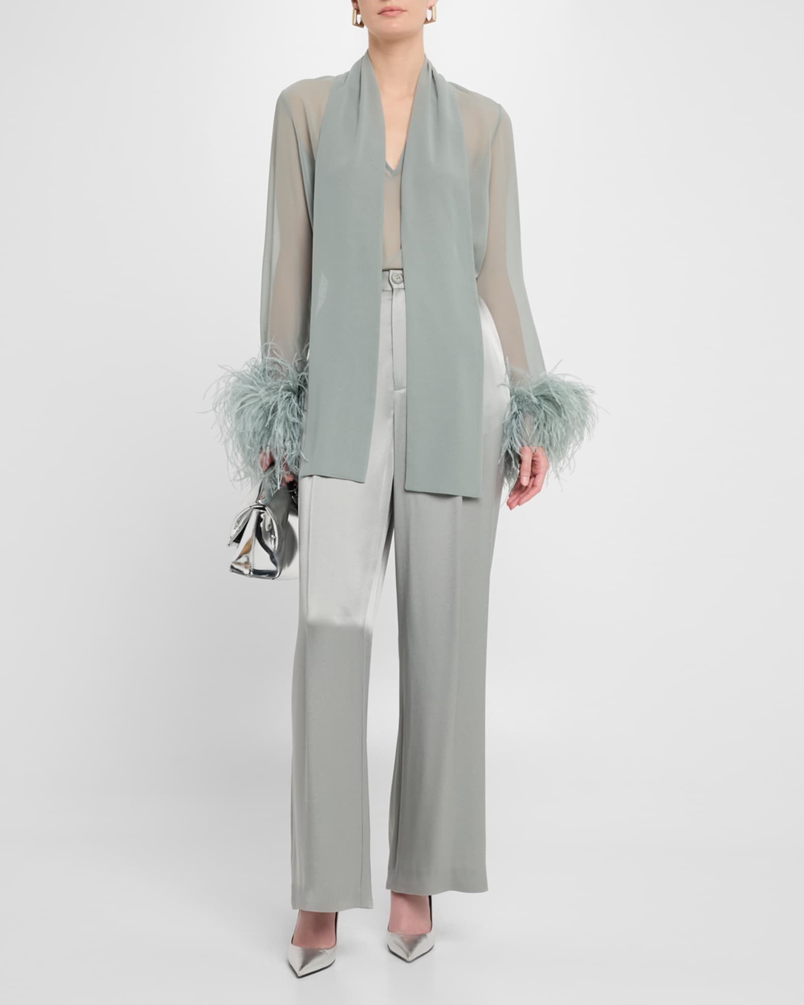 Lightweight Georgette Scarf Top With Feathers 1