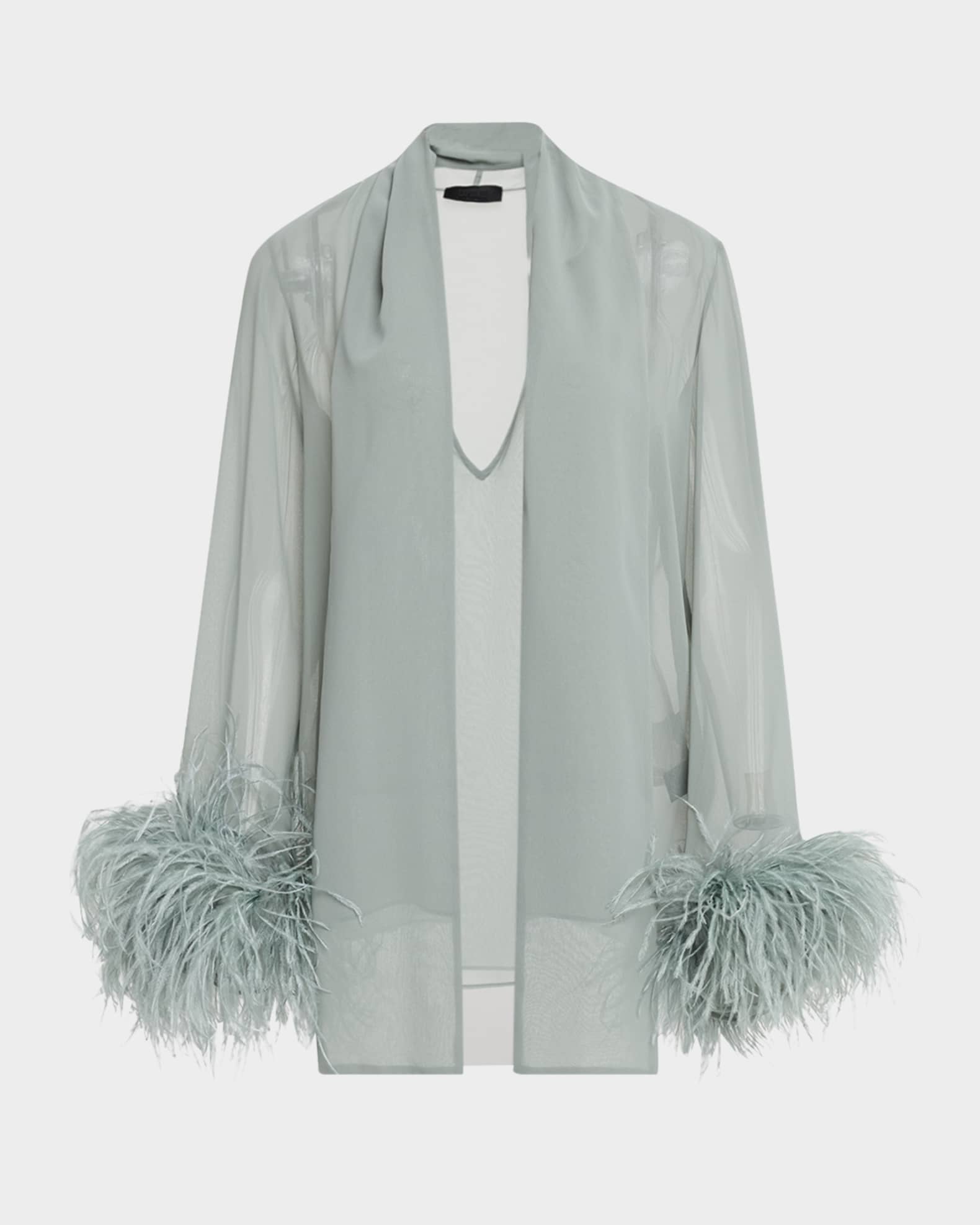 Lightweight Georgette Scarf Top With Feathers 0