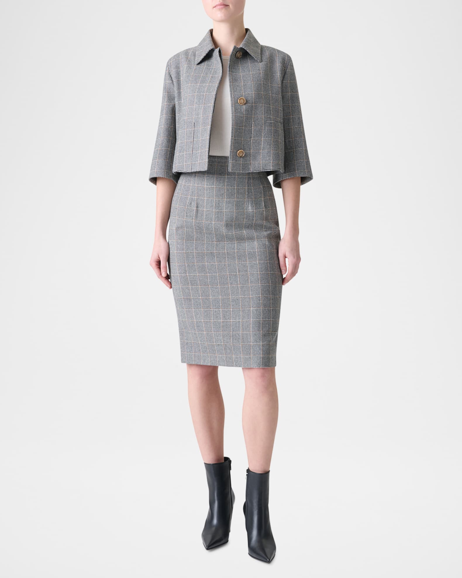 Prince Of Wales Cashmere Pencil Skirt 1