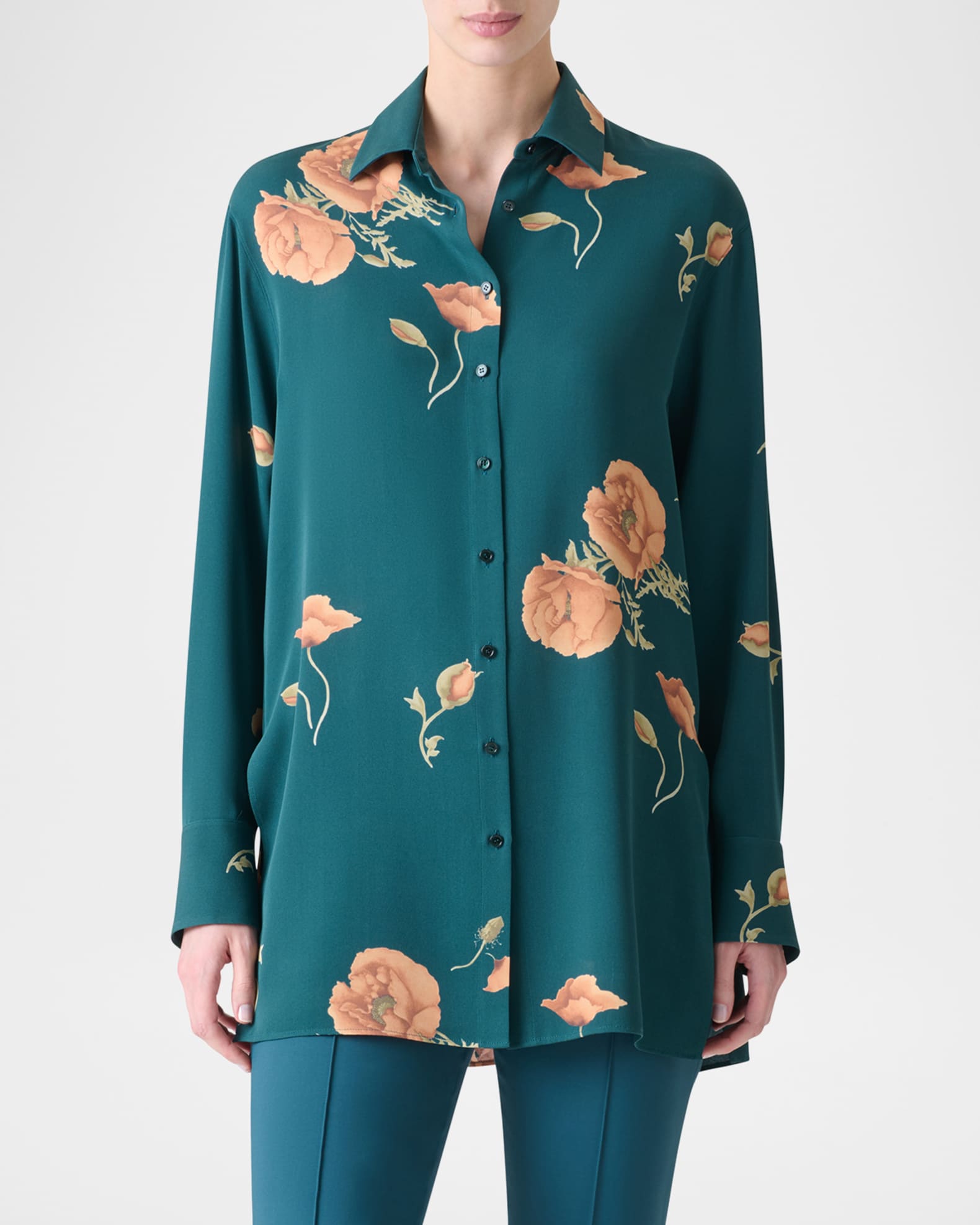 Printed Silk-Crepe Tunic Blouse 1