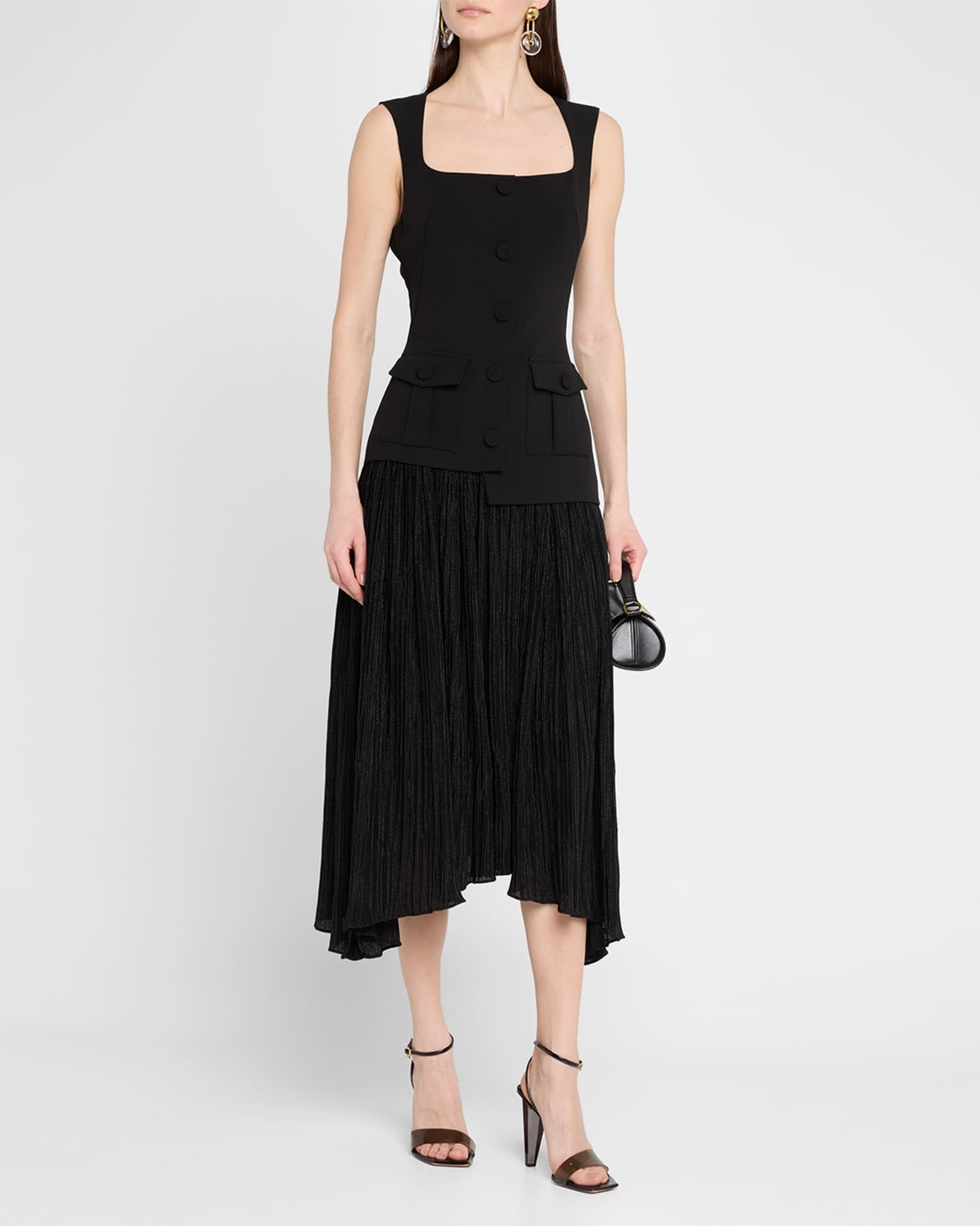 Black Halo Vianey Shimmer Mixed Media Midi Dress | Neiman Marcus