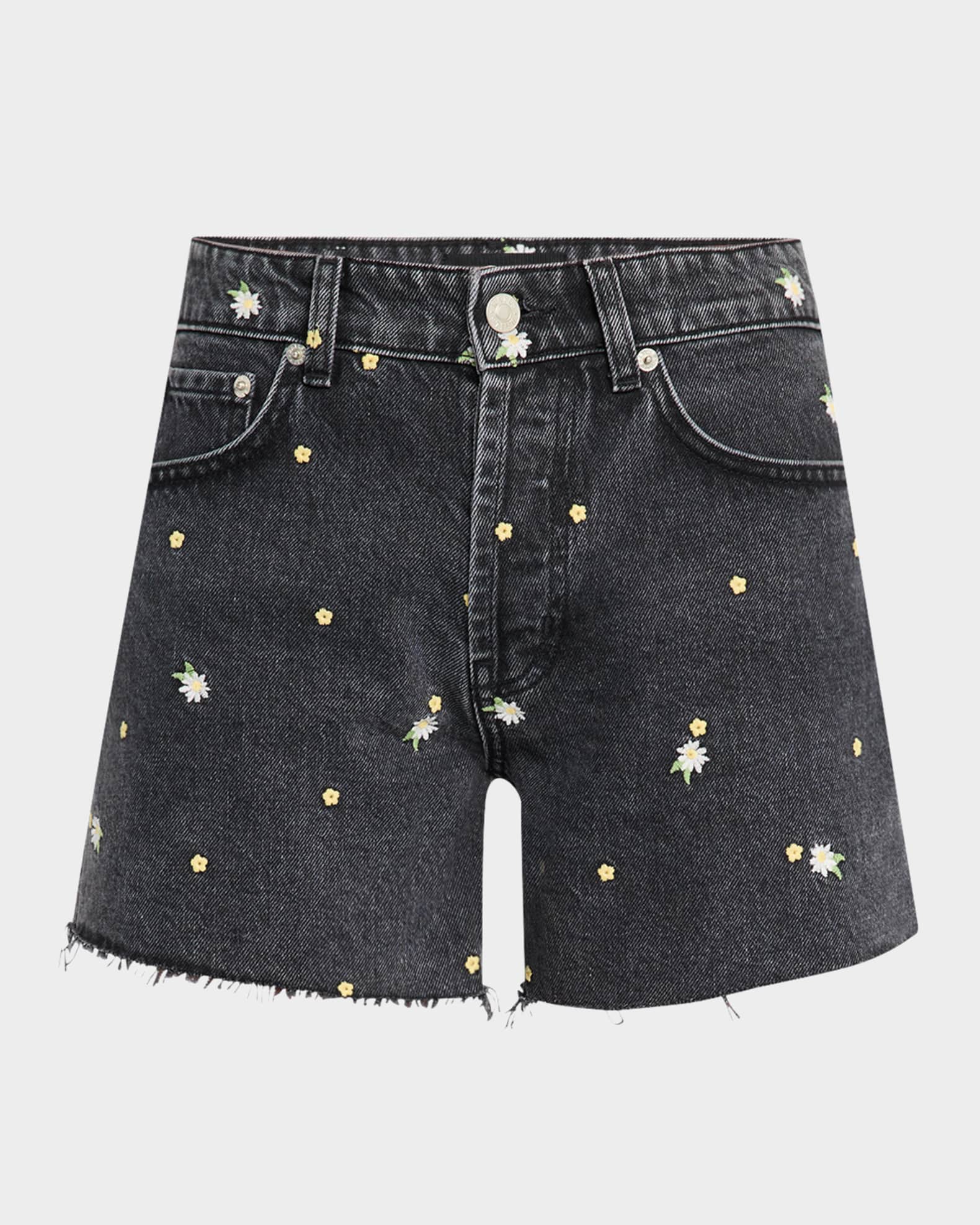 Mesa Flower Embroidered Jean Shorts 0