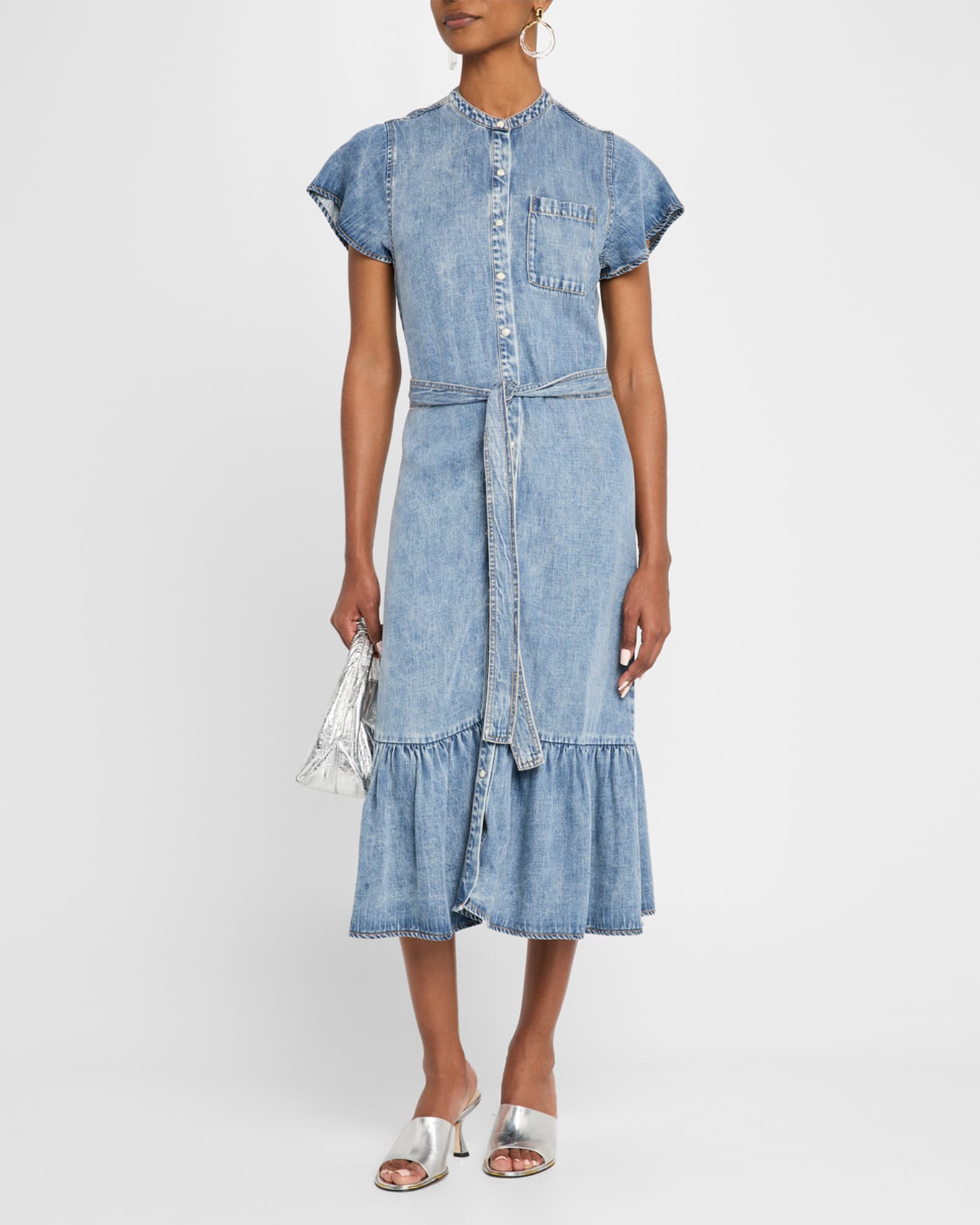 Kahlo Belted Flounce-Hem Midi Dress 1
