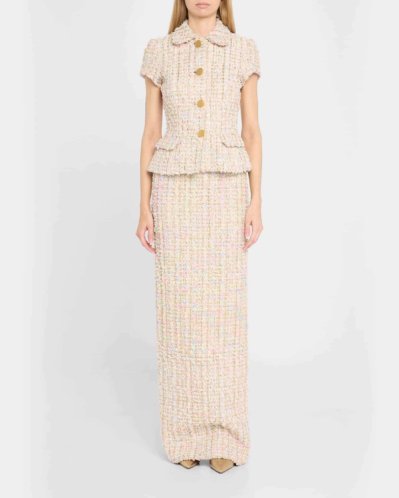 Short-Sleeve Tweed  Metallic Jacket 1