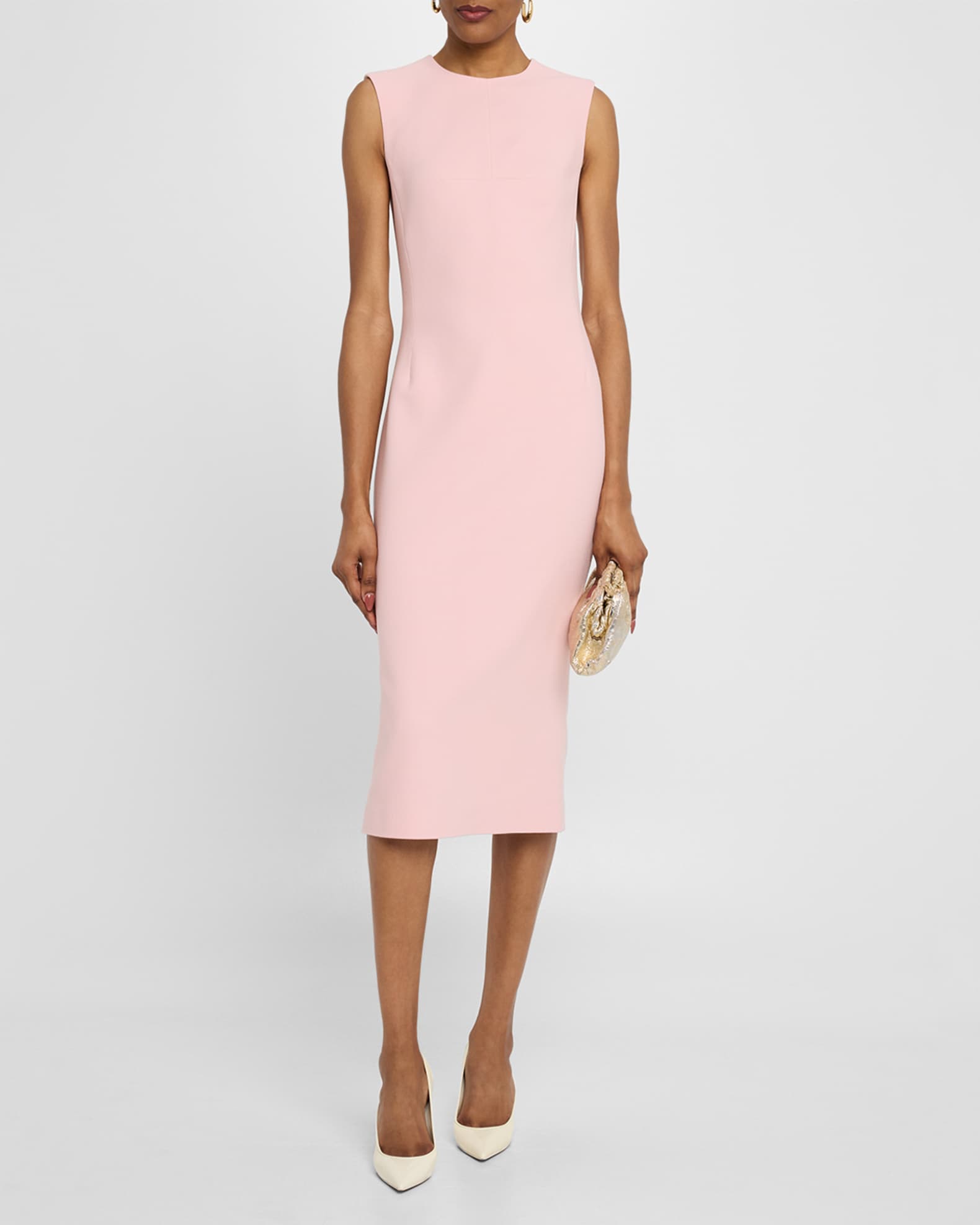 Sleeveless Pleated-Back Fitted Midi Dress 1