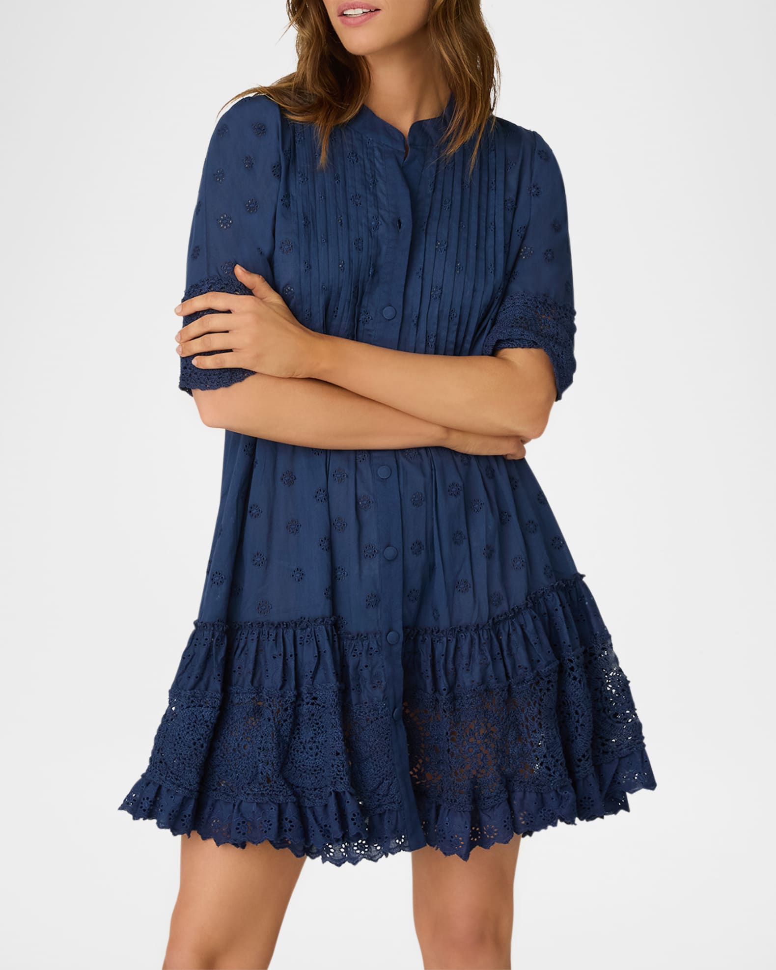 Shoshanna Milos Embroidered Mini Dress | Neiman Marcus