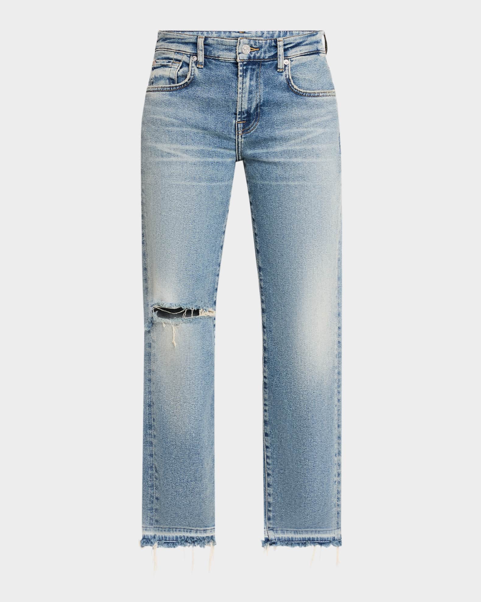 Calie Distressed Straight Ankle Jeans 0