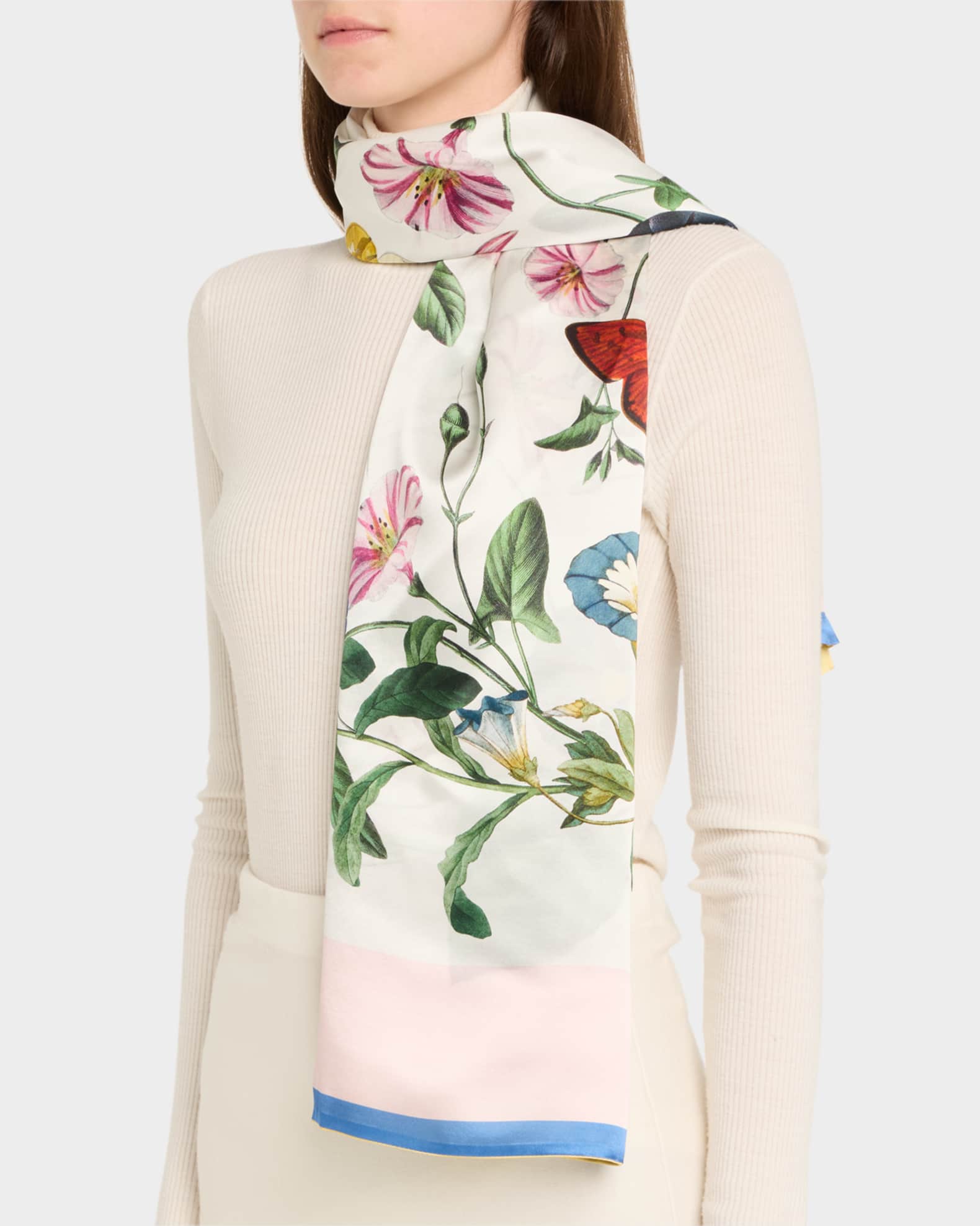 Piece Adeline Floral-Print Silk Scarf Neiman Marcus