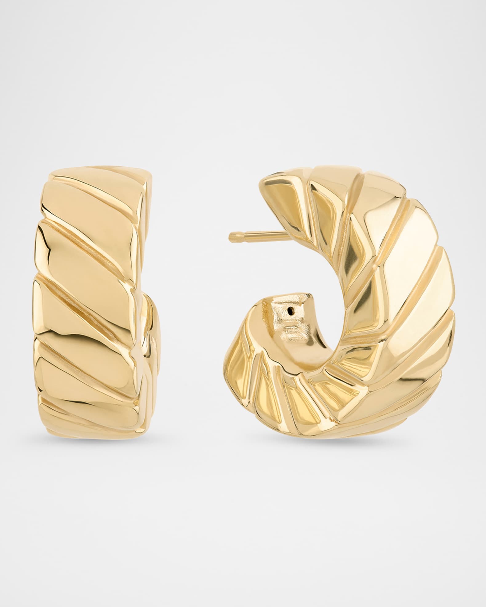 Wide Grooved Huggie Earrings 0
