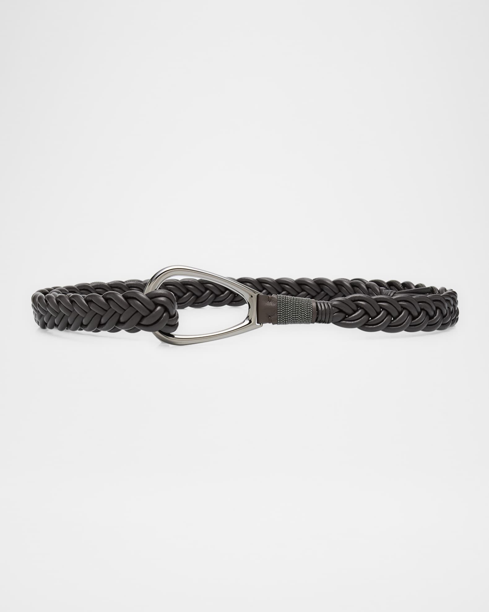 ベルト BRUNELLO CUCINELLI Braided nappa leather belt with jewellery Brunello Cucinelli Braided Nappa Leather Belt with D-Ring