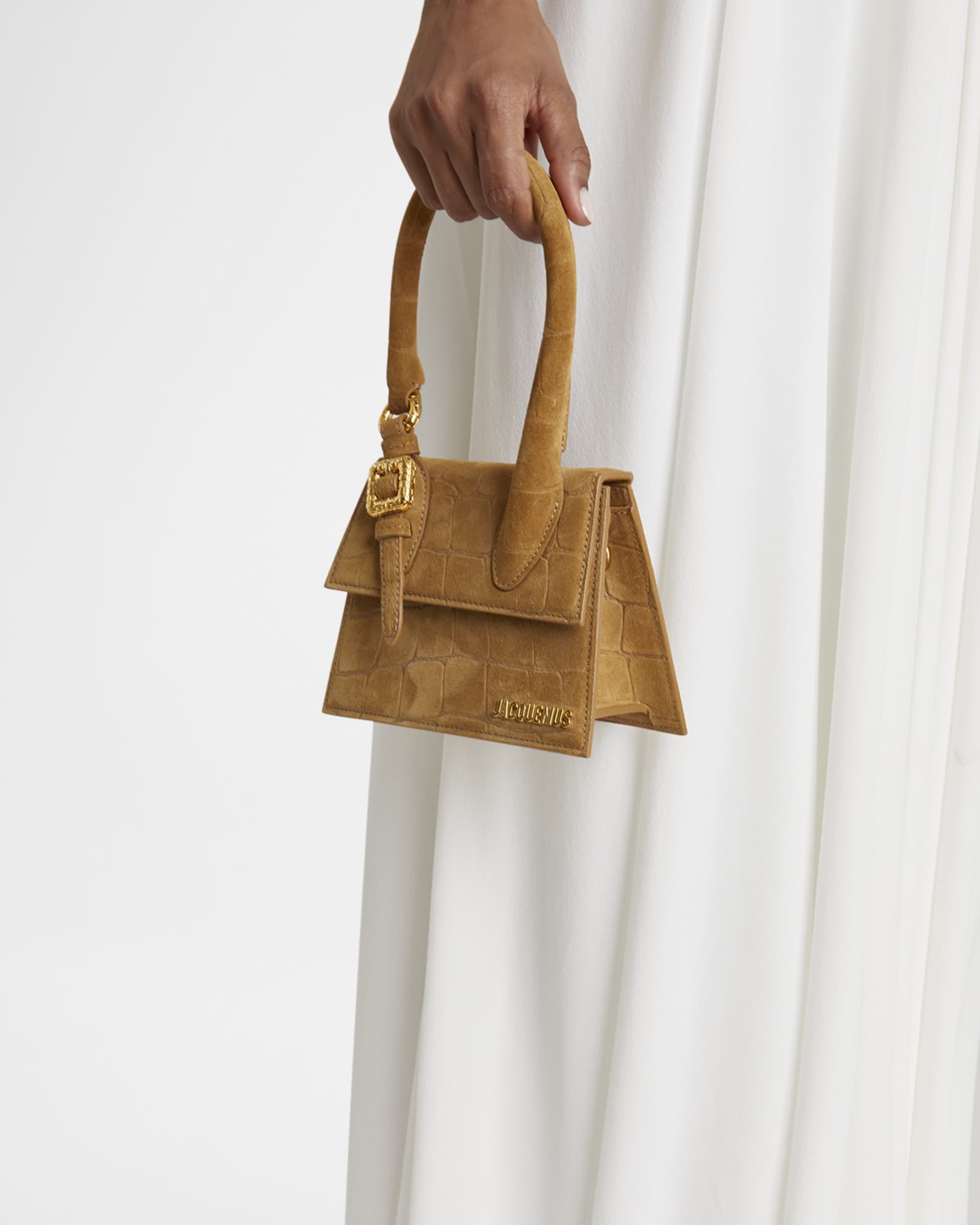 Le Chiquito Moyen Croc-Embossed Suede Top-Handle Bag 1