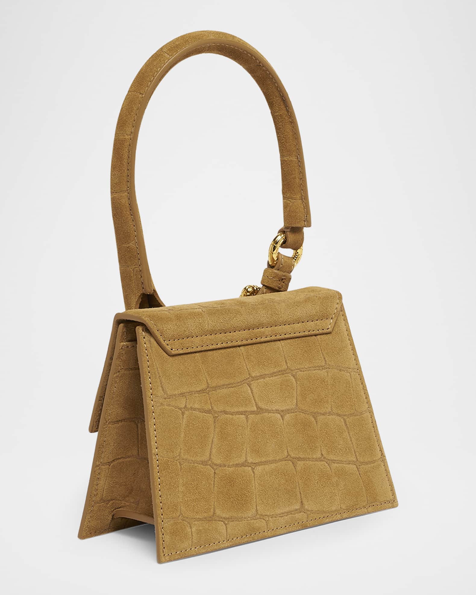 バッグ・カバンその他 JACQUEMUS Brown crocodile effect leather Le Chiquito Moyen b Jacquemus Le Chiquito Moyen Croc-Embossed Suede Top-Handle