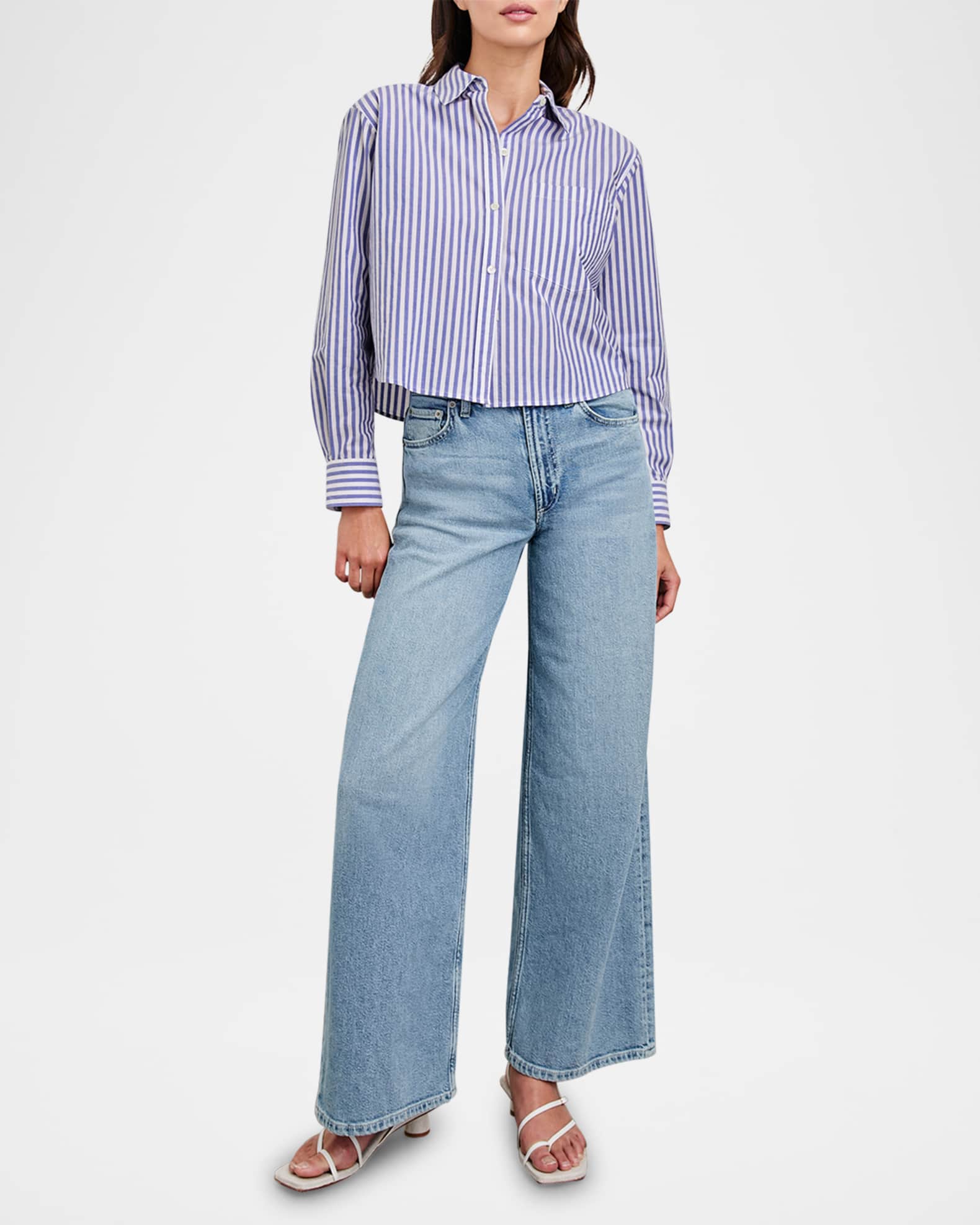 Ramy Striped Cropped Button-Front Shirt 1