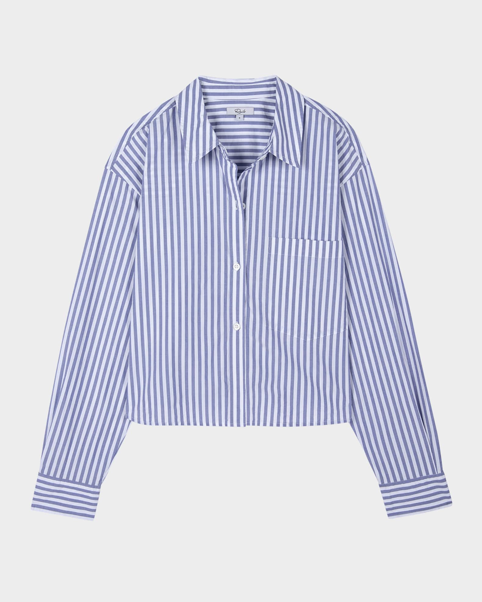 Ramy Striped Cropped Button-Front Shirt 0