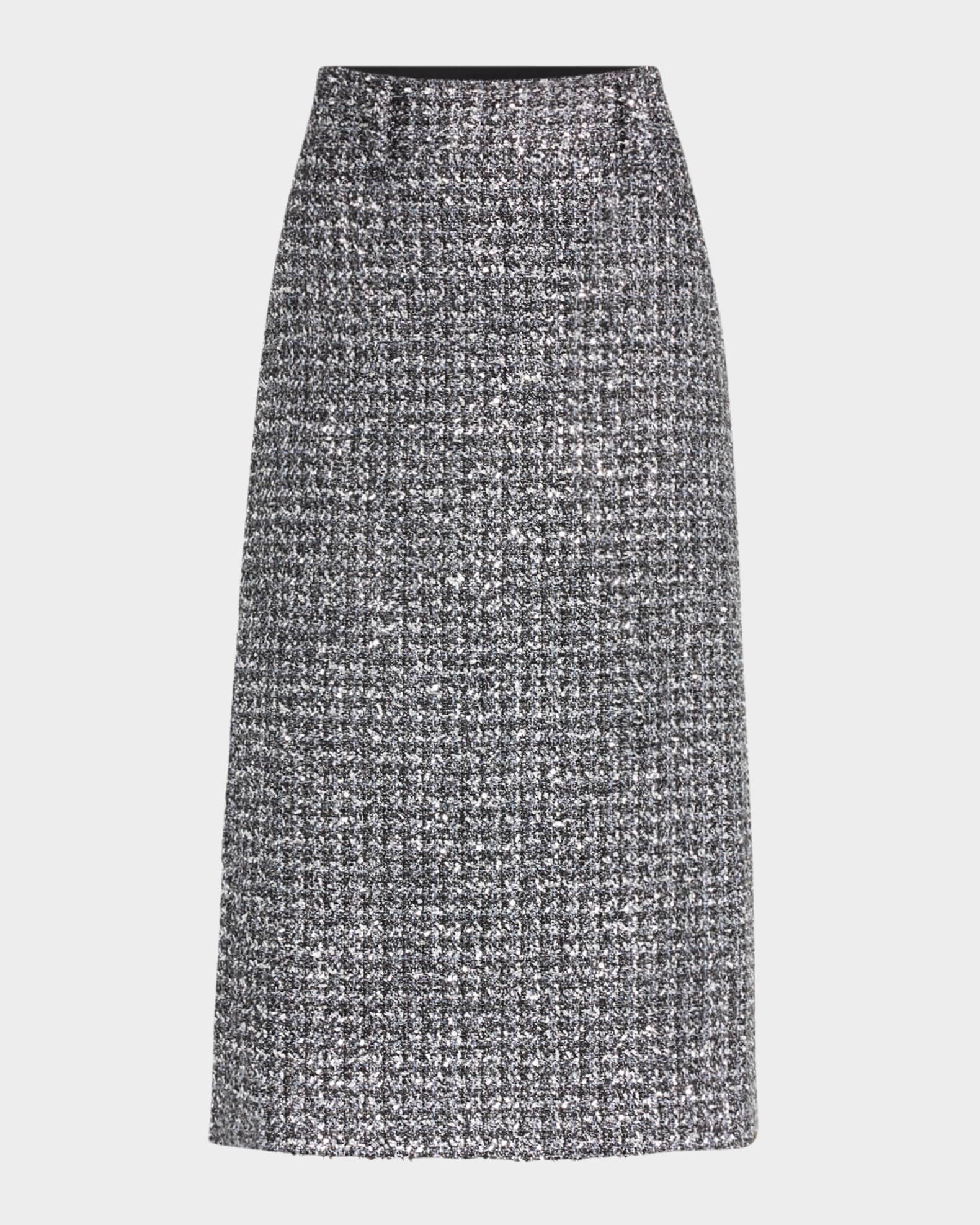 Metallic Tweed Midi Pencil Skirt 0