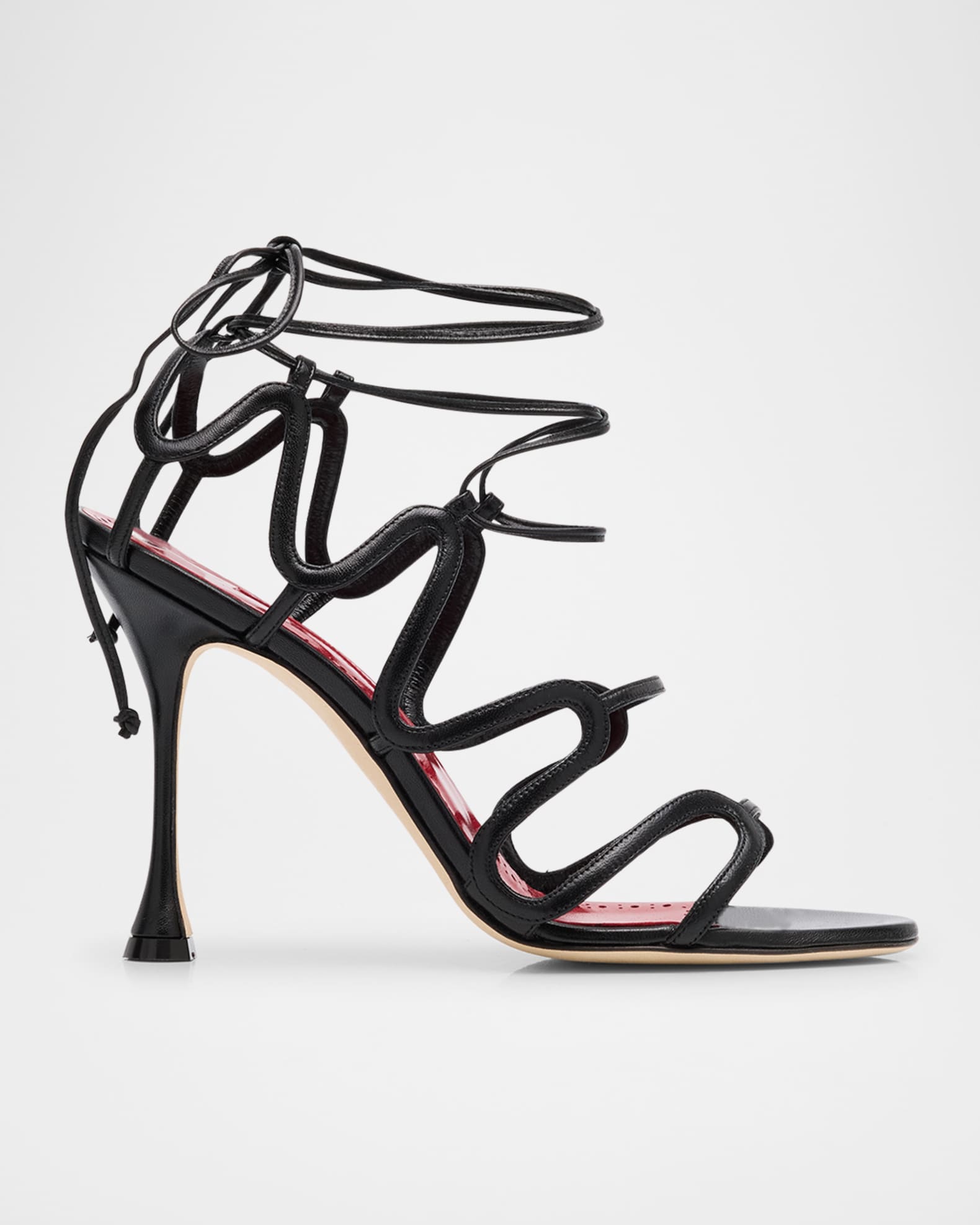 Manolo Blahnik Caged Leather Ankle-Tie Sandals | Neiman Marcus