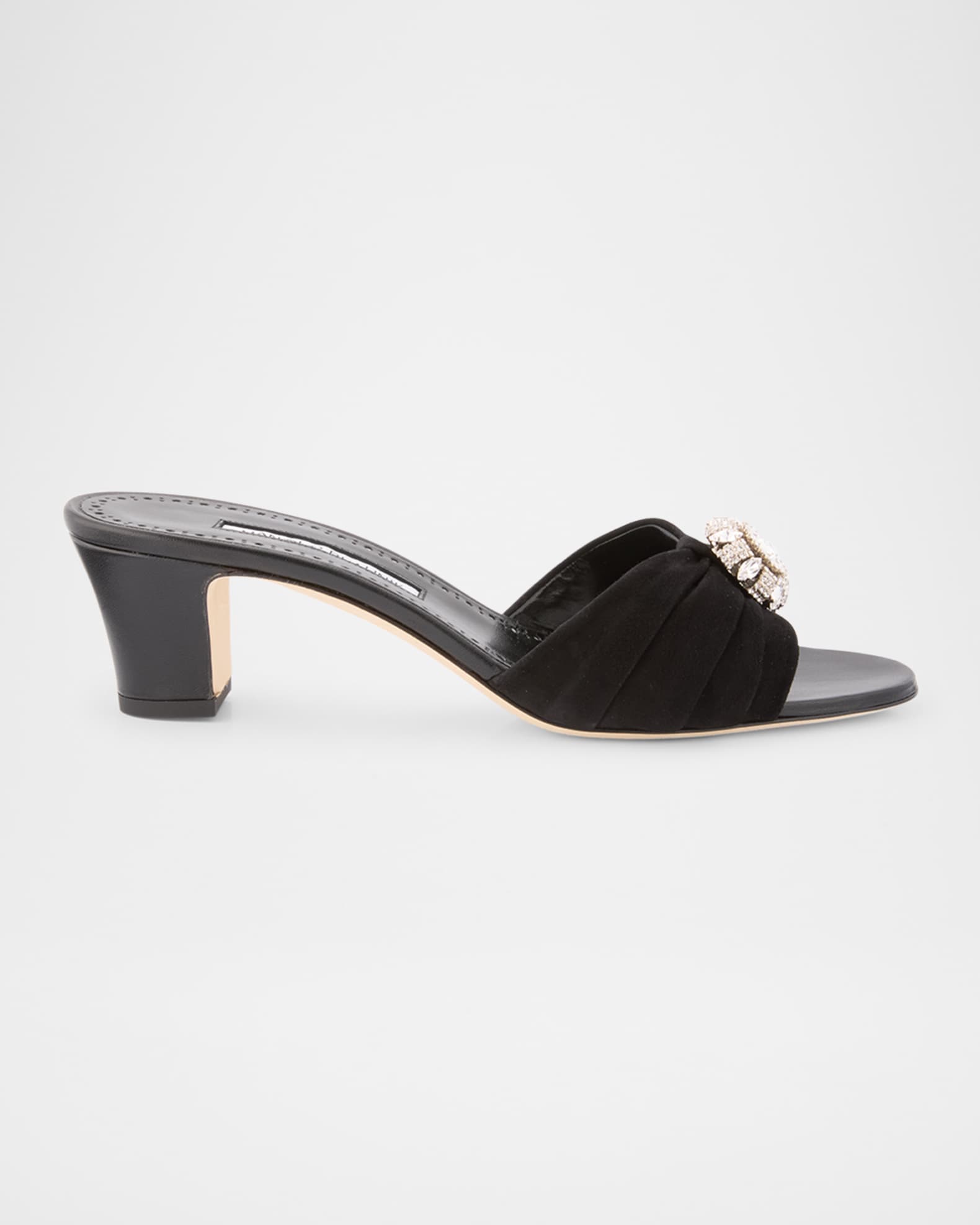 Ruched Suede Crystal Slide Sandals 0