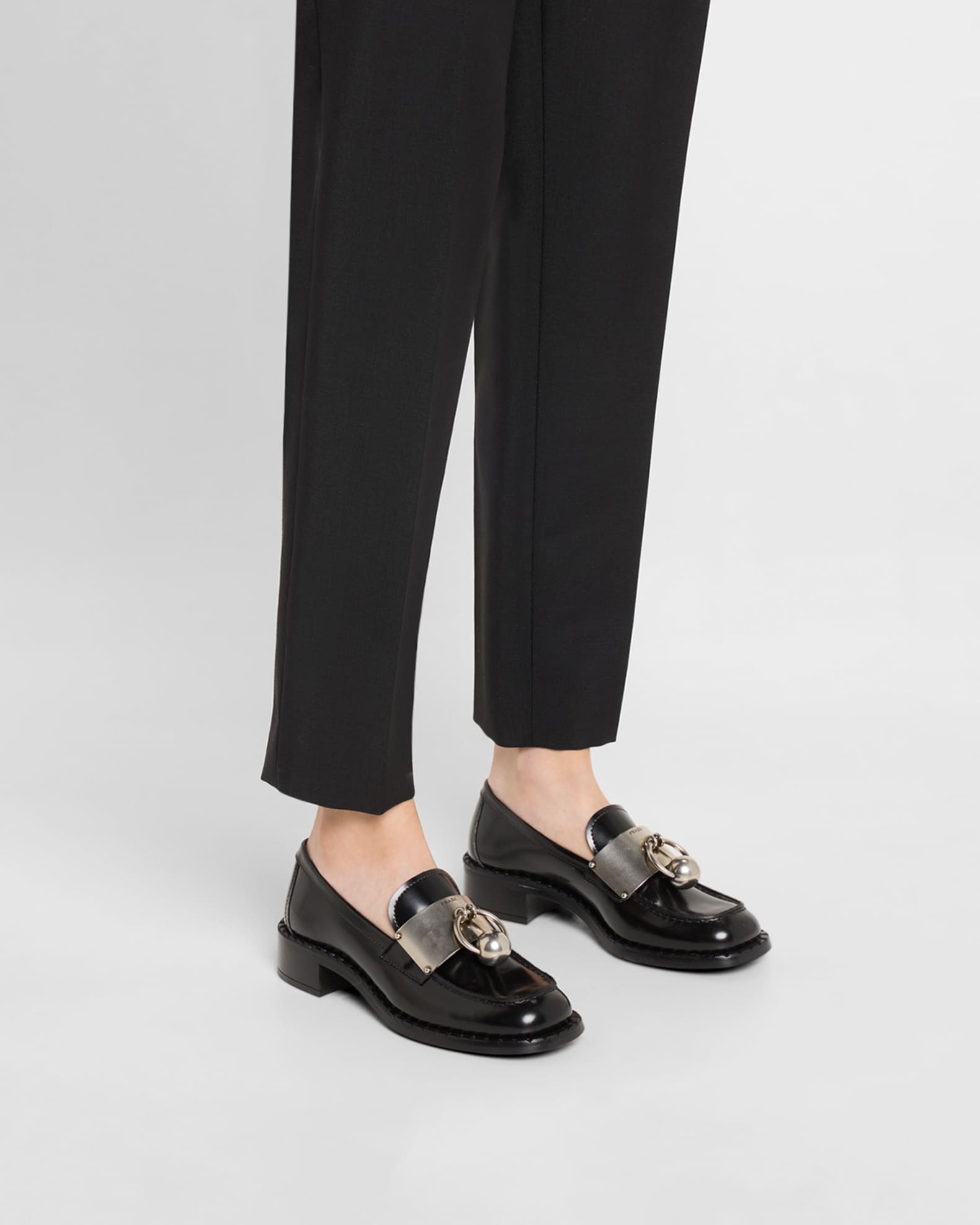 Brushed Leather Ball Chain Loafers 1