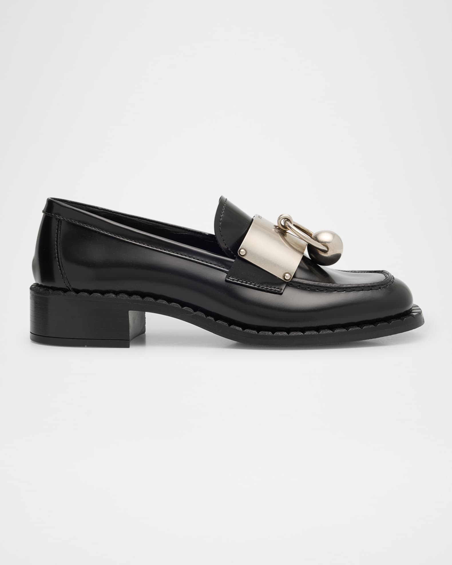 Brushed Leather Ball Chain Loafers 0