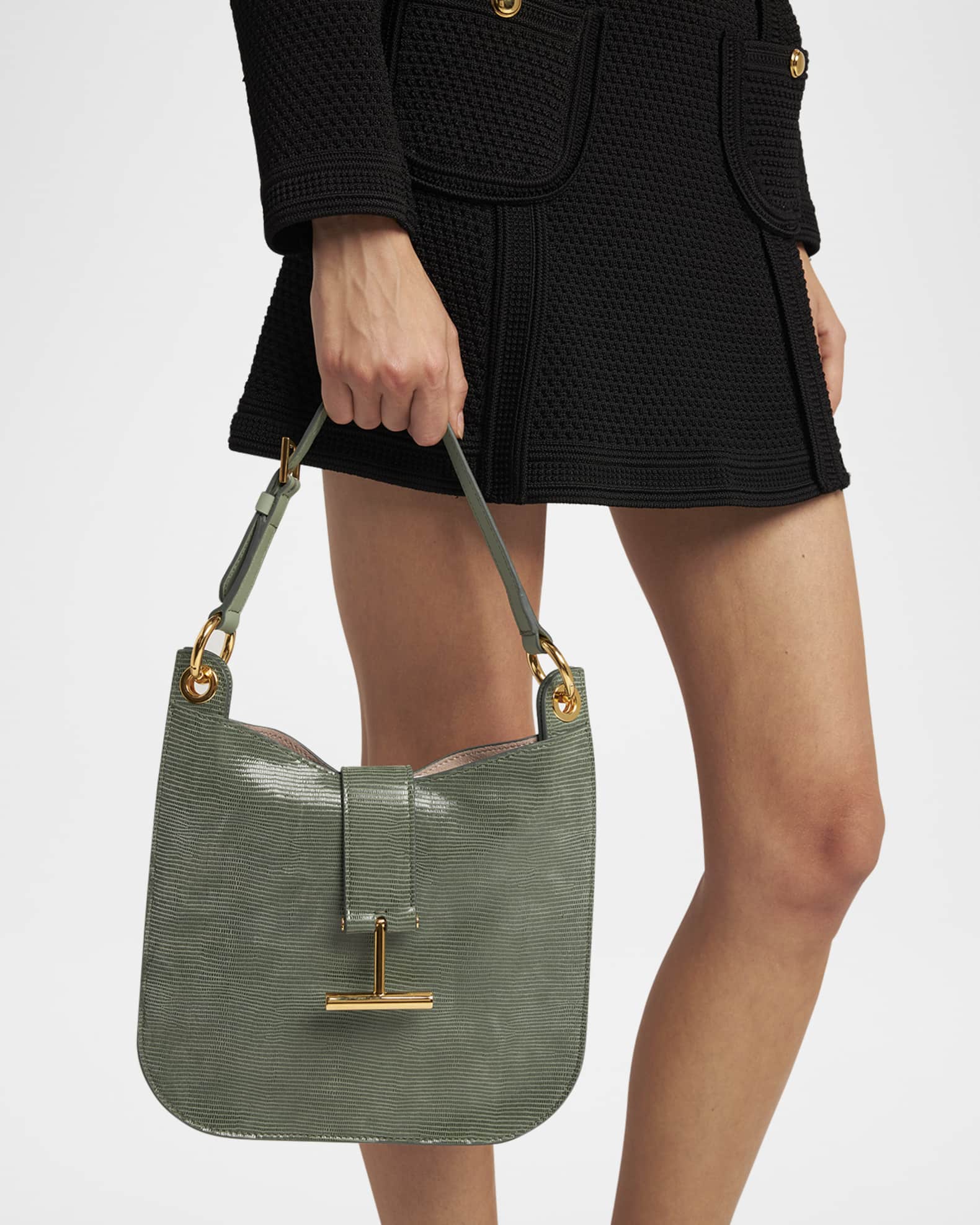 Tara Small Crossbody Bag in Lizard-Embossed Suede and Leather 1
