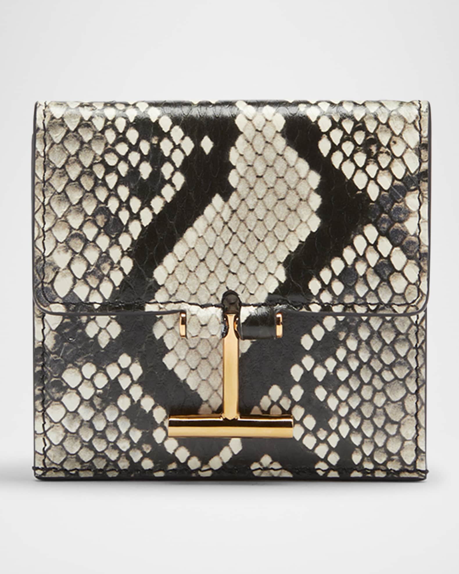 T Bar Card Holder in Python-Print Leather  0