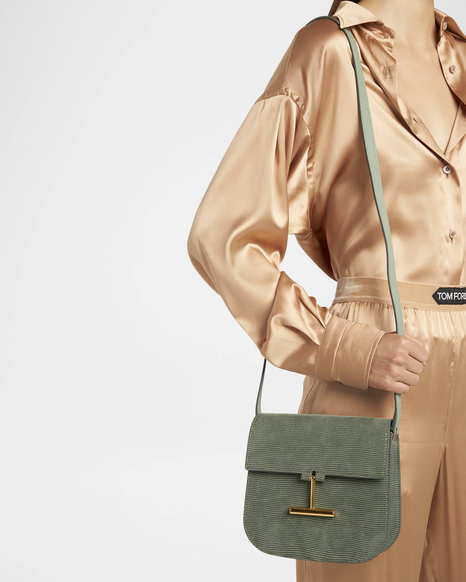Tara Mini Crossbody Bag in Lizard-Embossed Leather and Suede 1
