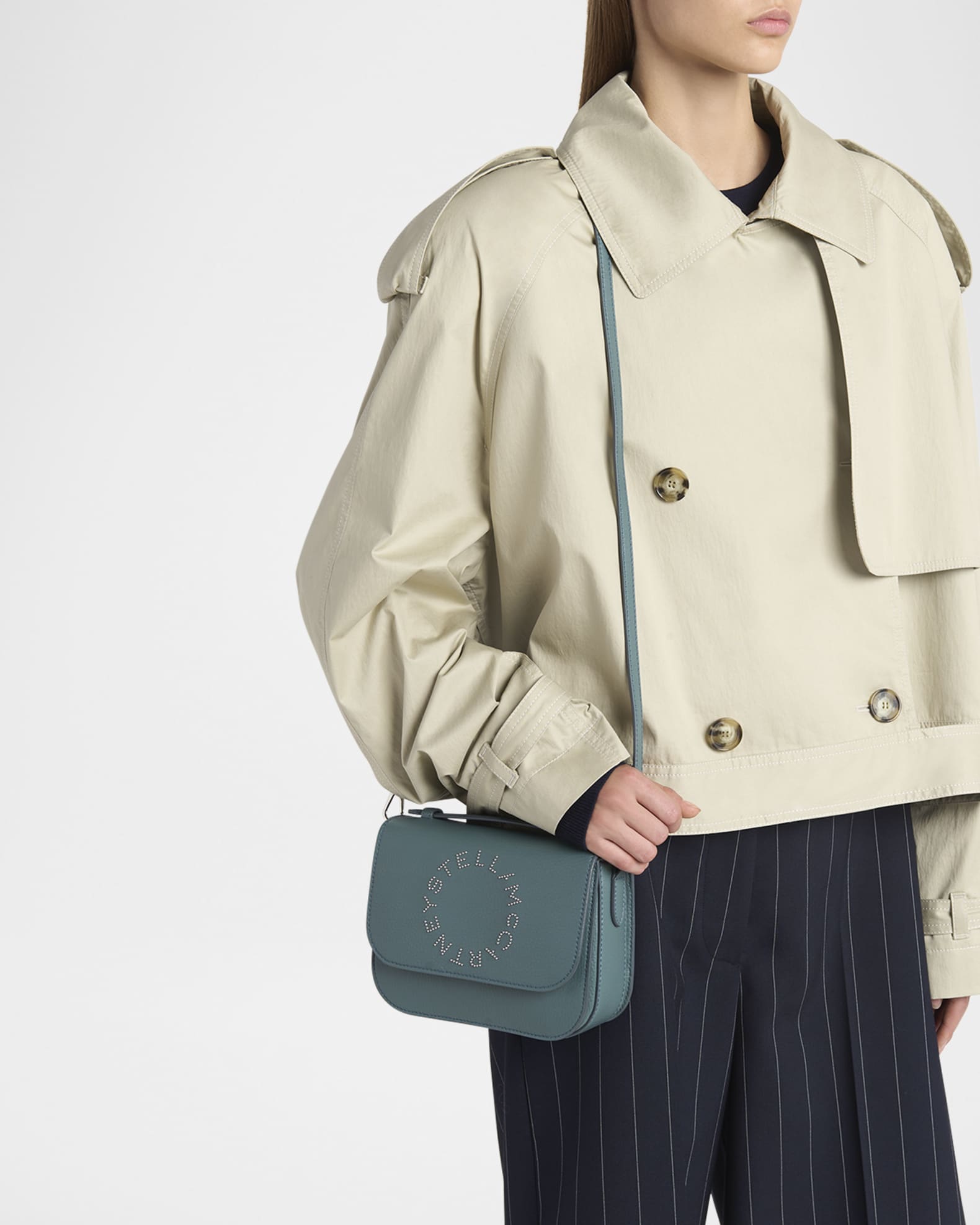 Studded Logo Grainy Vegan Leather Top-Handle Bag 1
