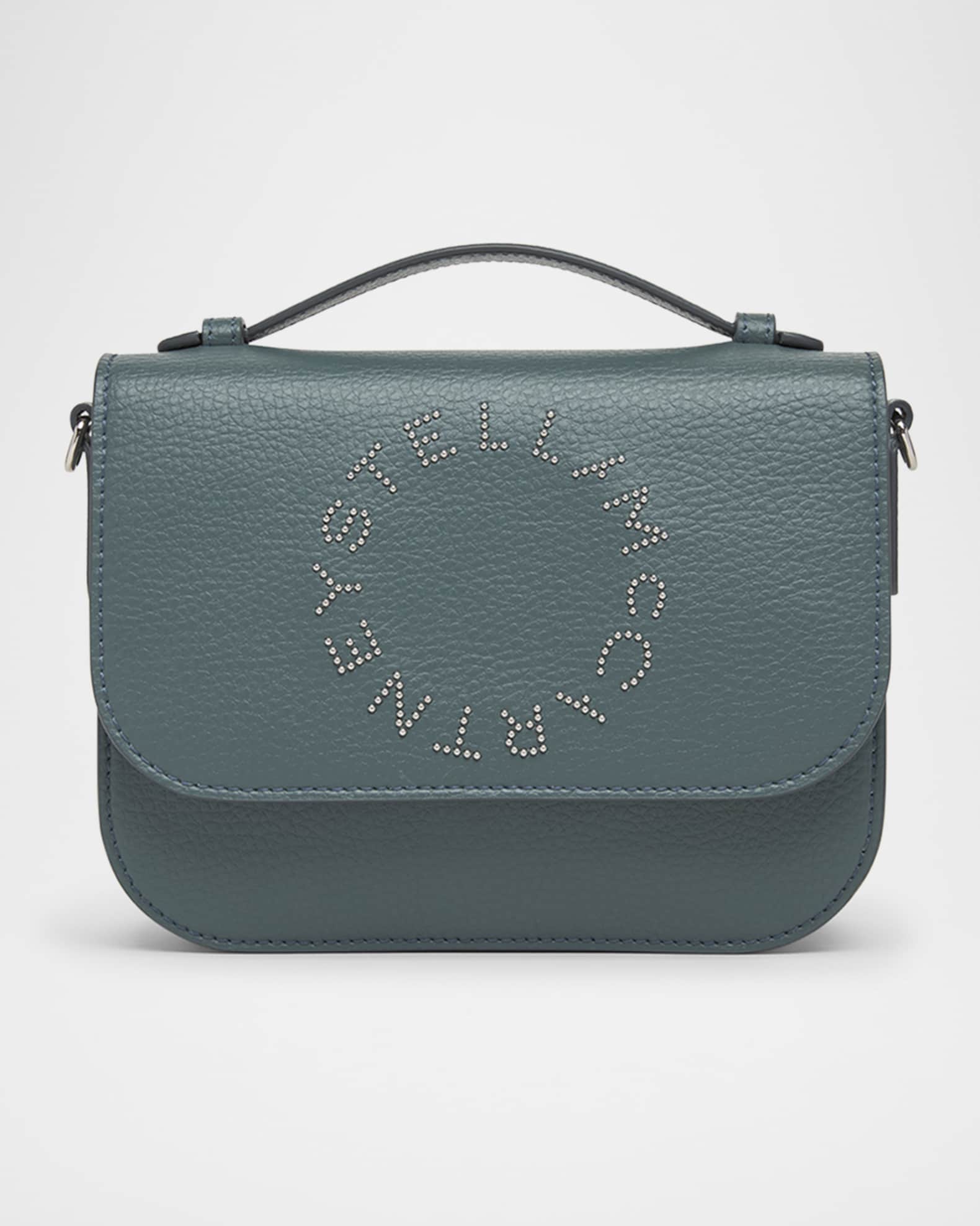 Studded Logo Grainy Vegan Leather Top-Handle Bag 0