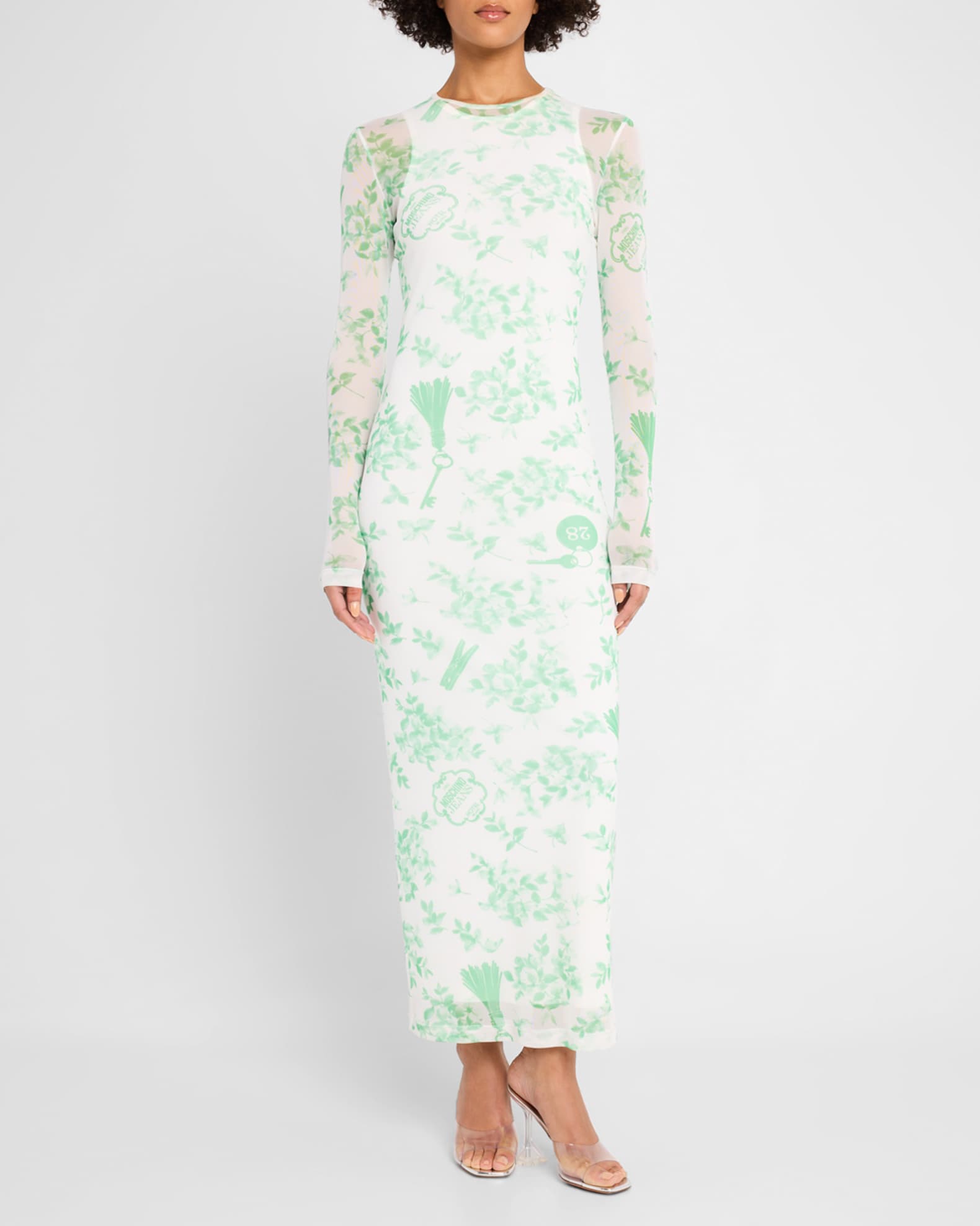Long-Sleeve Printed Tulle Dress 1