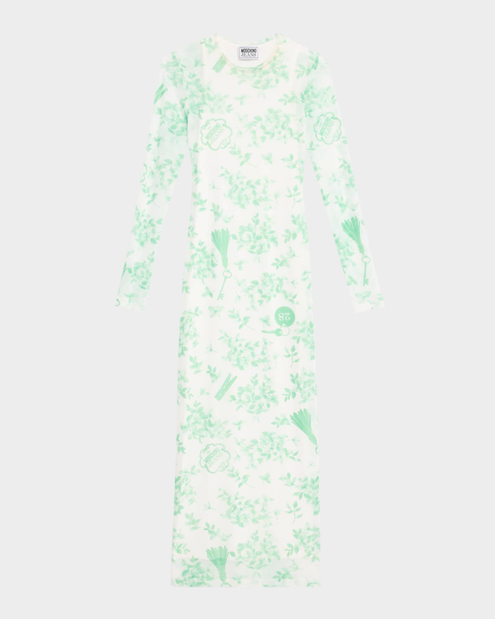 Long-Sleeve Printed Tulle Dress 0