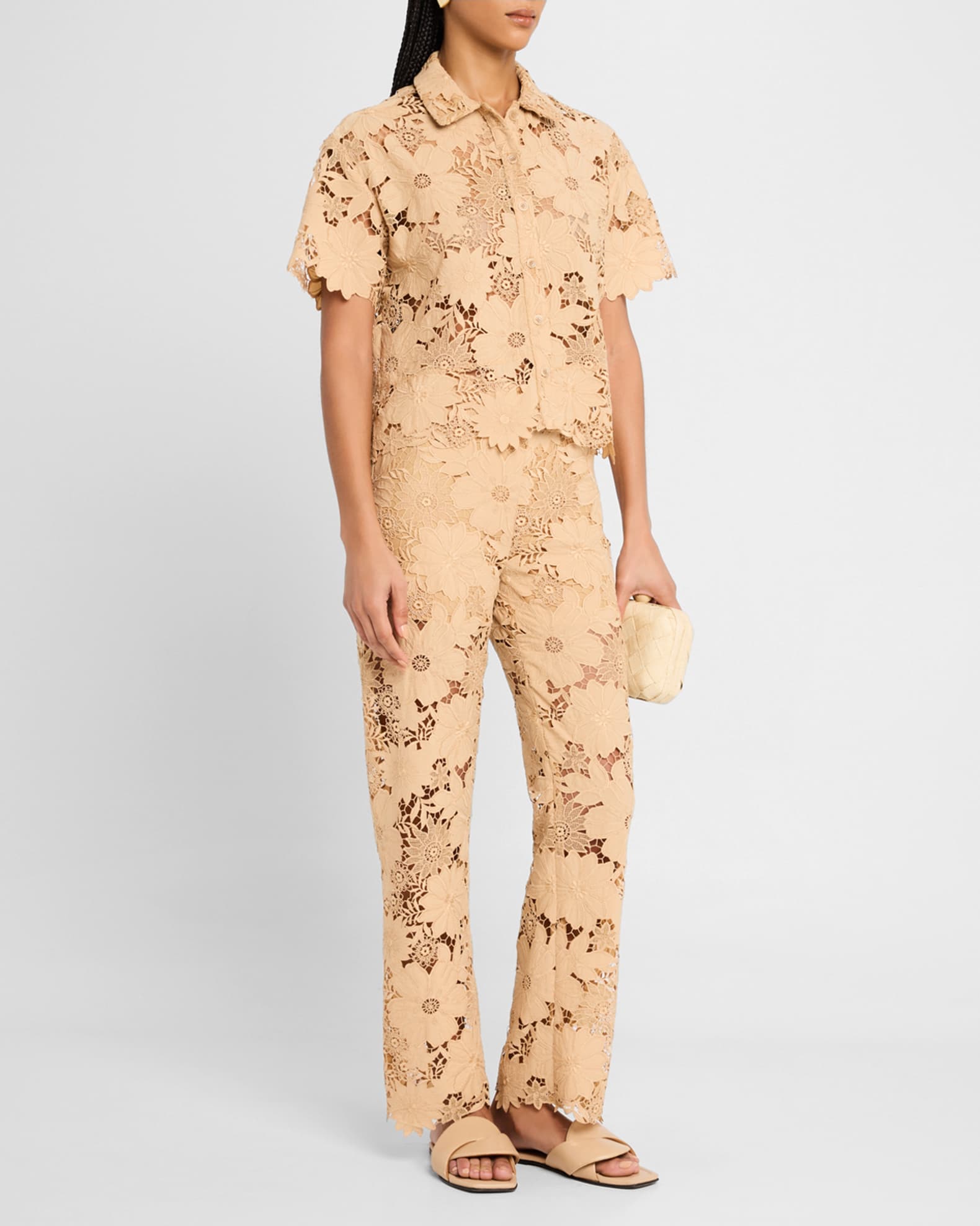 Suntan Short-Sleeve Lace Camp Shirt 1