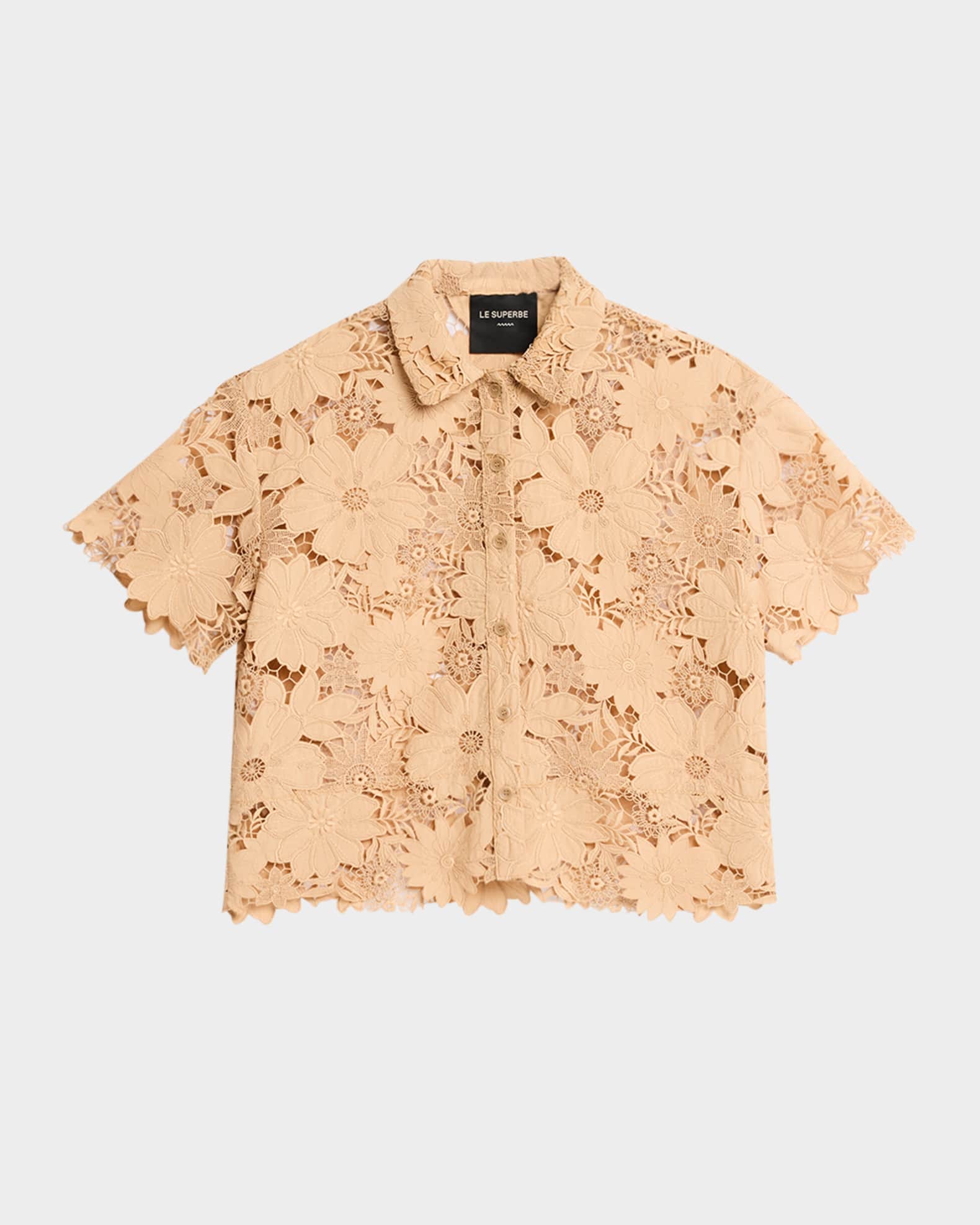 Suntan Short-Sleeve Lace Camp Shirt 0