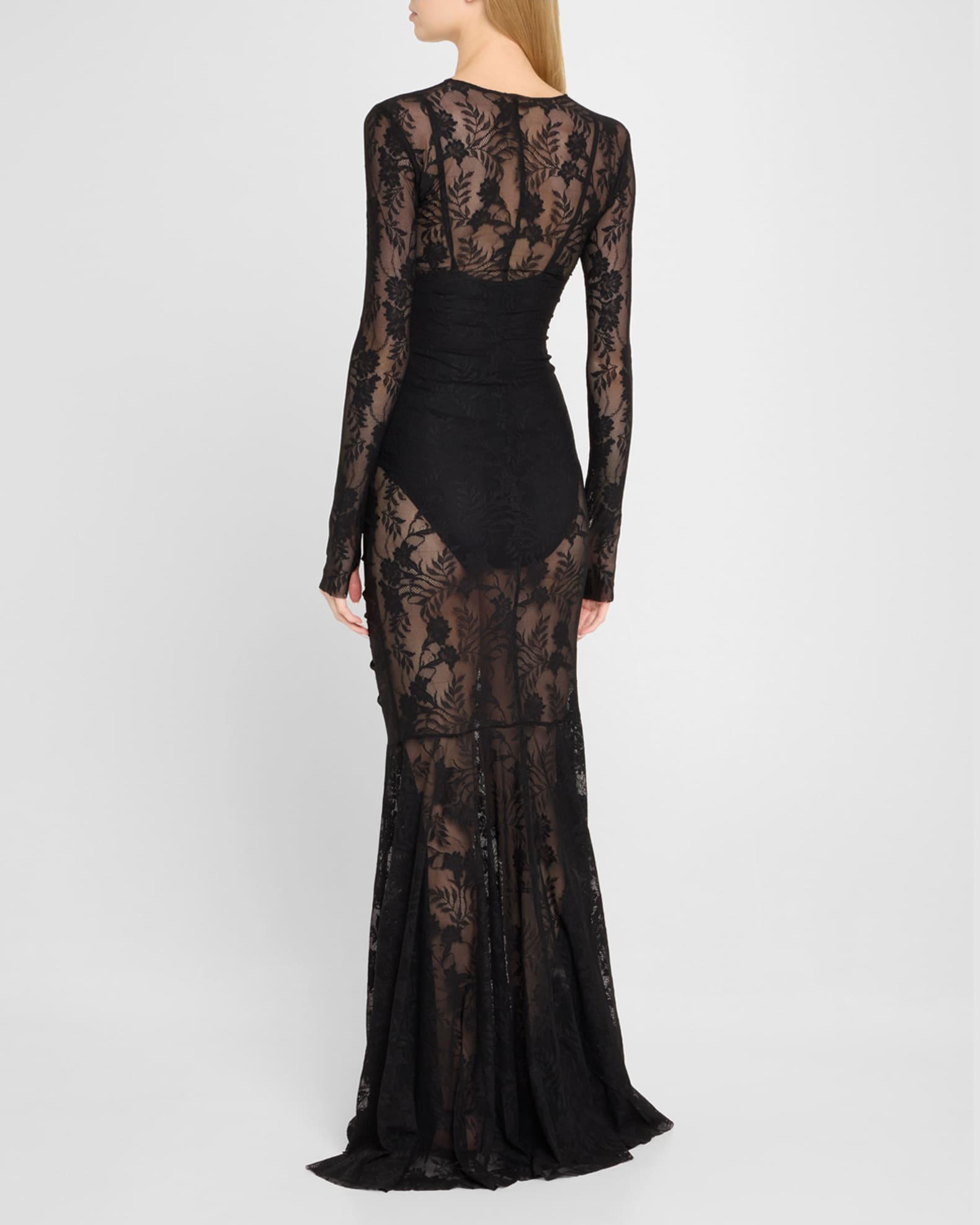 VIP【送料関税込】NORMA KAMALI SHIRRED LONG DRESS Norma Kamali Shirred Floral Lace Fishtail Gown | Neiman Marcus