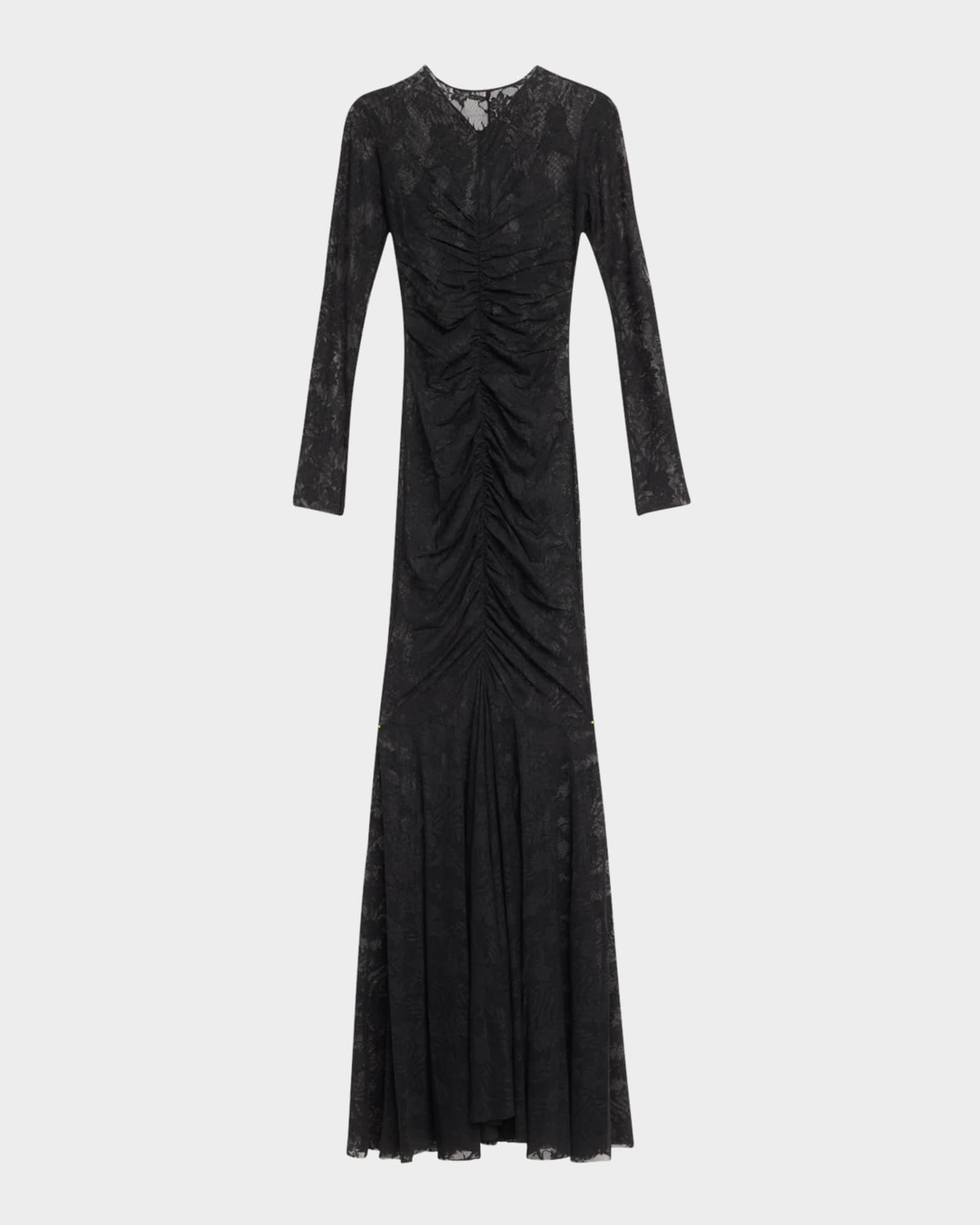 Shirred Floral Lace Fishtail Gown 0